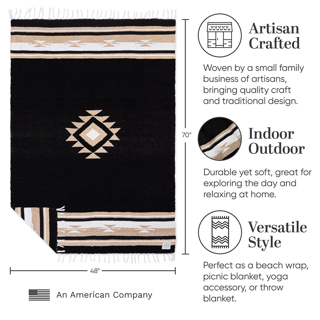 Tan Mexican Blanket by Laguna Beach Textile Co - Beach, Yoga, Camping, or Decorative Throw Blanket - Traditional Handmade Serape - Wheat Sol - Handmade Lifestyle Shop