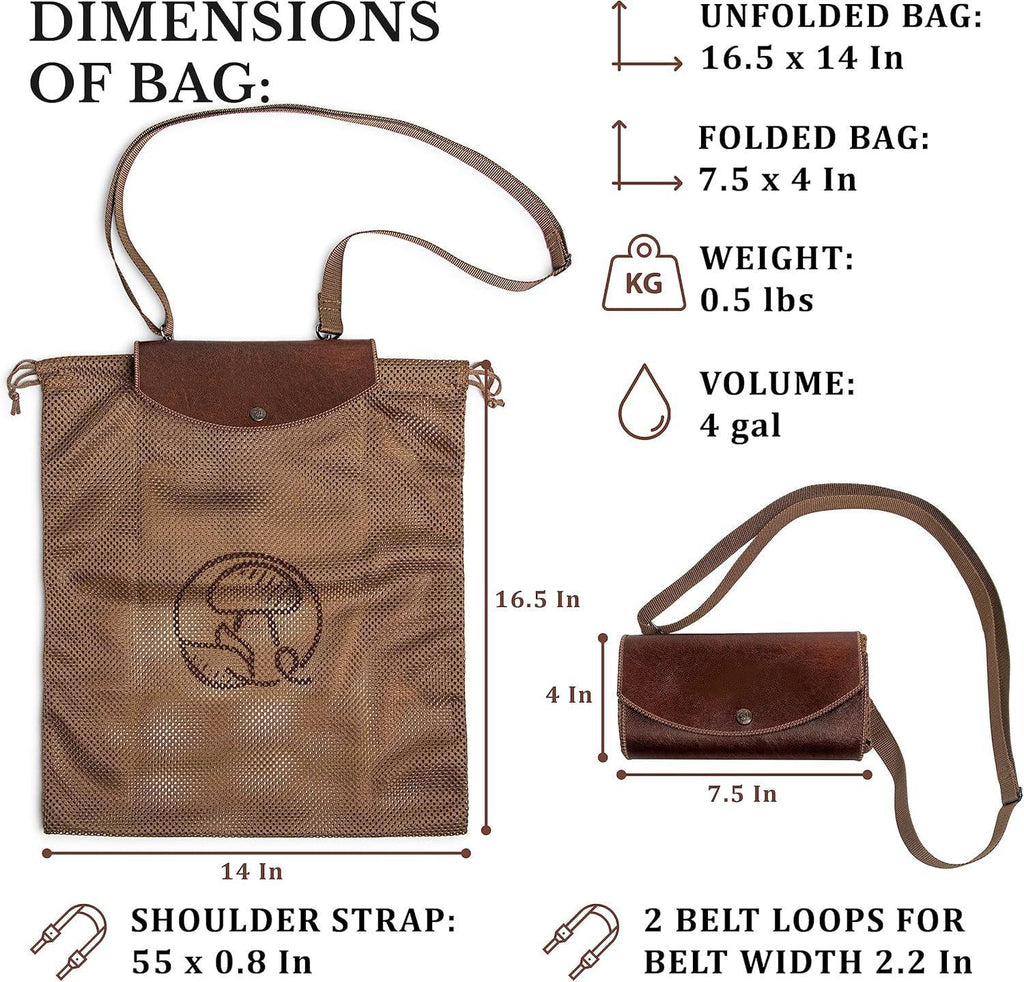 Mesh Bag On Belt Wearing Mushroom Hunting Bag, Fruit Picking Bag Vegetable Harvest Apples Berry Garden Bag Belt, Durable PU Leather Mesh Bag Waist Fixing Belt Loop - Handmade Lifestyle Shop