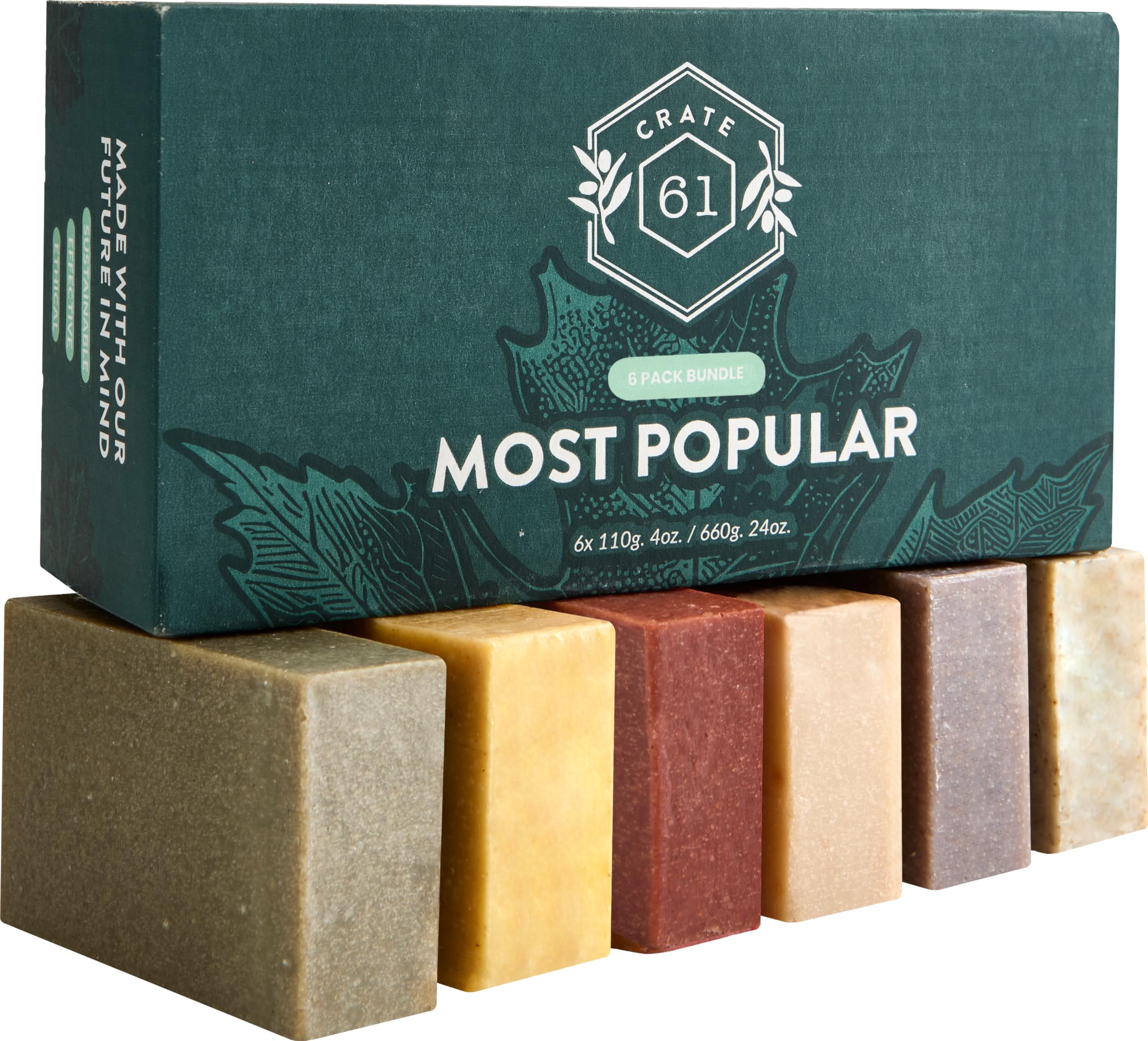 Crate 61 Organics, Handmade in Canada, Plant Based Cold Process Natural Bar Soap, With Premium Essential Oils, Dry Skin, Pack of 6 (For Him)