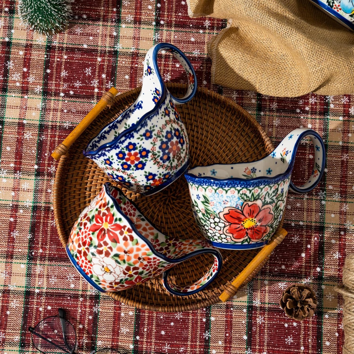 ALMA Handpainted Soup Bowl with Handle, 18.6oz Ceramic Cereal Bowl, Microwave &Dishwasher Safe,Loop Handle Bowl Great for Soup, Chili, Stew, Ice cream