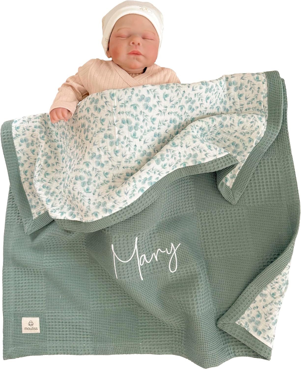 Mouliss Personalized Baby Blanket with Name – Handmade 100% Organic Cotton Newborn Gift | Custom Knit Blanket for Boys, Girls, Kids & Baby Showers