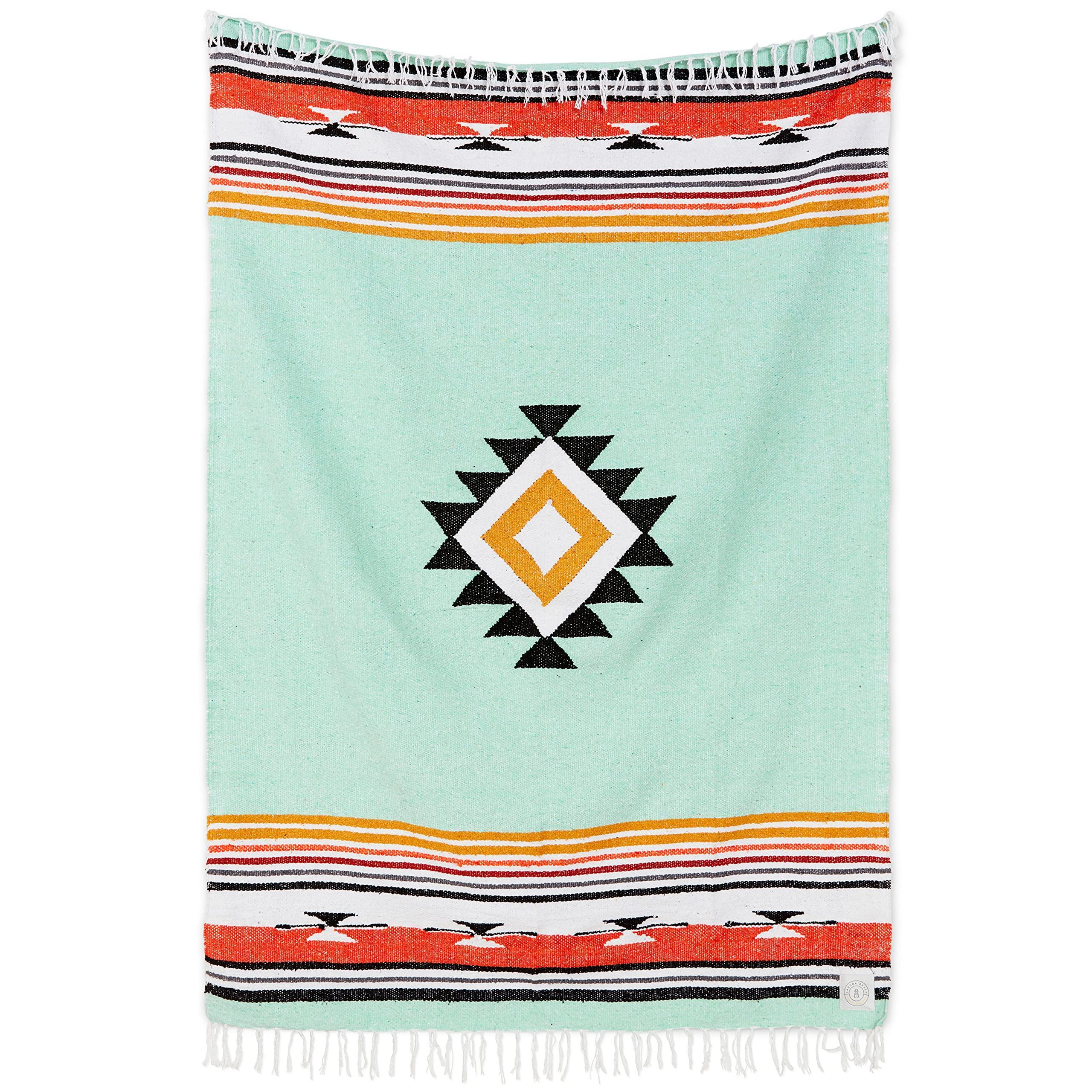 Tan Mexican Blanket by Laguna Beach Textile Co - Beach, Yoga, Camping, or Decorative Throw Blanket - Traditional Handmade Serape - Wheat Sol - Handmade Lifestyle Shop