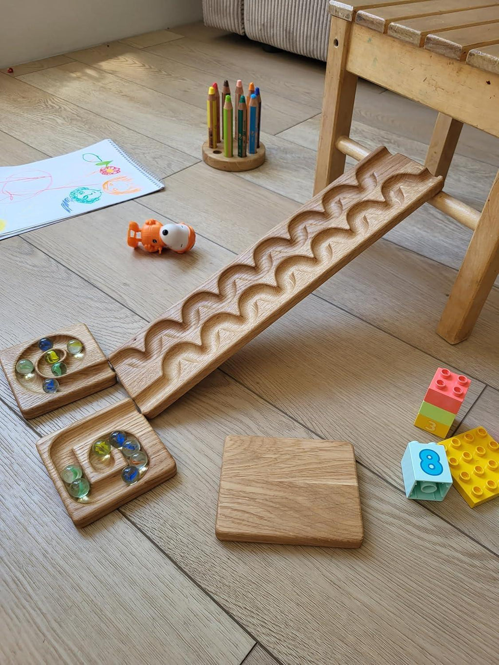 Wooden Marble Run Track “Wind” Race Machine Set Wooden Maze Board Ball Run Montessori Gift for Kids Wave Course Winding Track Toy - Handmade Lifestyle Shop