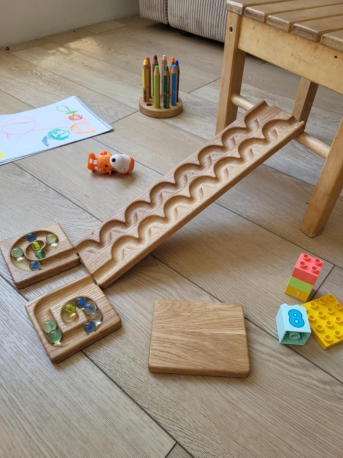 Wooden Marble Run Track “Wind” Race Machine Set Wooden Maze Board Ball Run Montessori Gift for Kids Wave Course Winding Track Toy - Handmade Lifestyle Shop