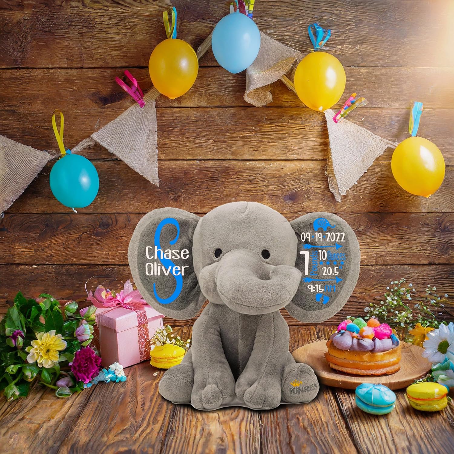 Personalized Elephant Stuffed Animal - Custom Birth Stats Announcement Stuff Elephants Animals for Babies, Baby Shower, Boy, Girl, Newborn, Customized Keepsake Plush Bear Gifts, Pink 9 Inches