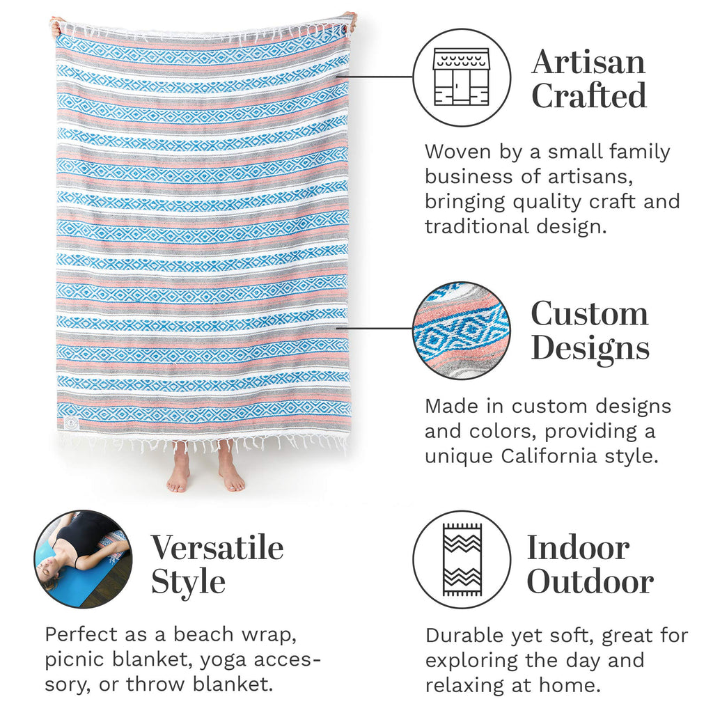 Tan Mexican Blanket by Laguna Beach Textile Co - Beach, Yoga, Camping, or Decorative Throw Blanket - Traditional Handmade Serape - Wheat Sol