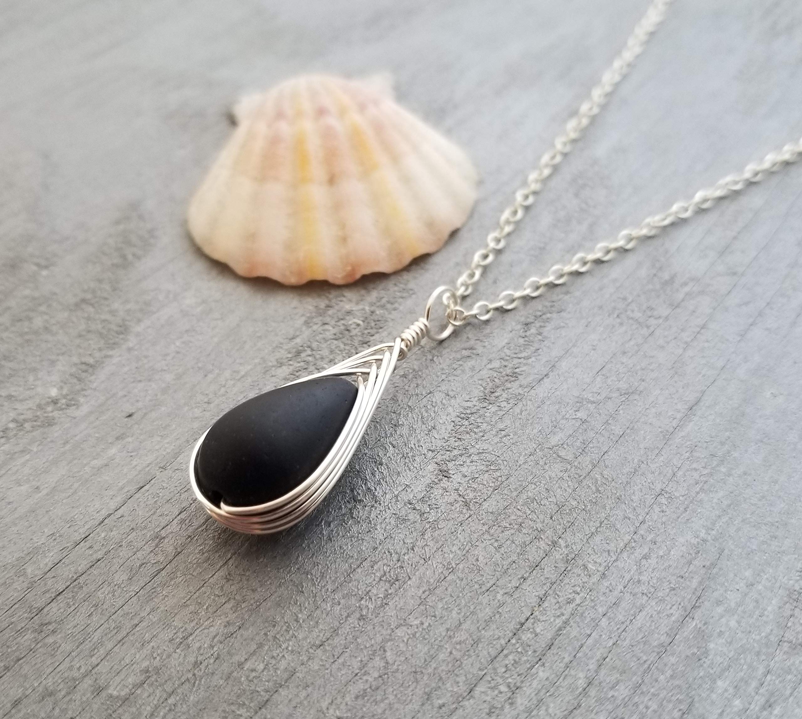 Yinahawaii Handmade Sea Glass Necklace, Hawaiian Jewelry For Women, Braided Teardrop Necklace, Unique Sea Glass Jewelry For Women Birthday Gift