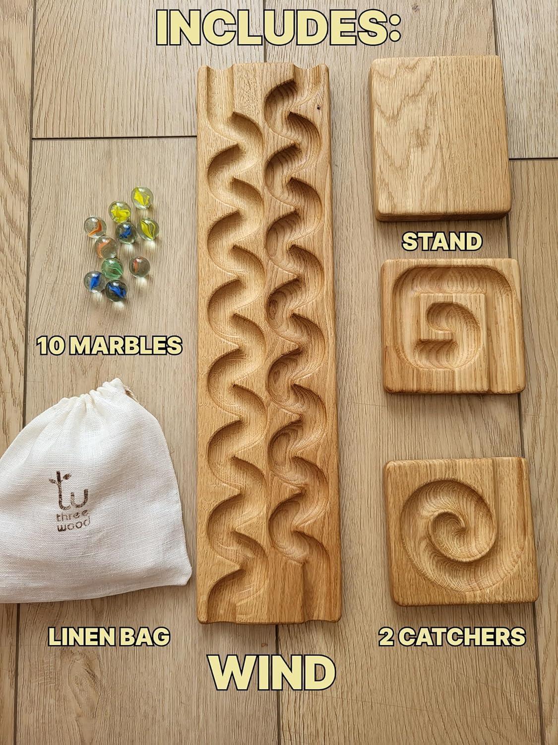 Wooden Marble Run Track “Wind” Race Machine Set Wooden Maze Board Ball Run Montessori Gift for Kids Wave Course Winding Track Toy - Handmade Lifestyle Shop