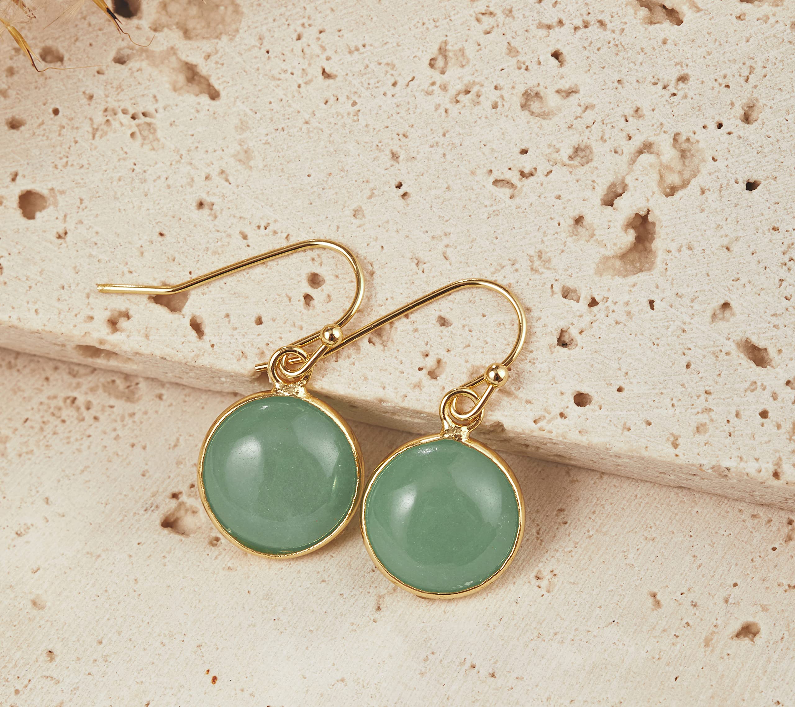 Green Earrings for Women – Dainty Gold Dangle – Real Jade -Sage - Light – Pale – Dark - Green Stone – Rose Quartz Pink Crystal Genuine – Natural Gemstone - Dainty -Short -Drop and Dangle – Lightweight - Unique Anniversary Birthday Gifts for Wife – Teacher