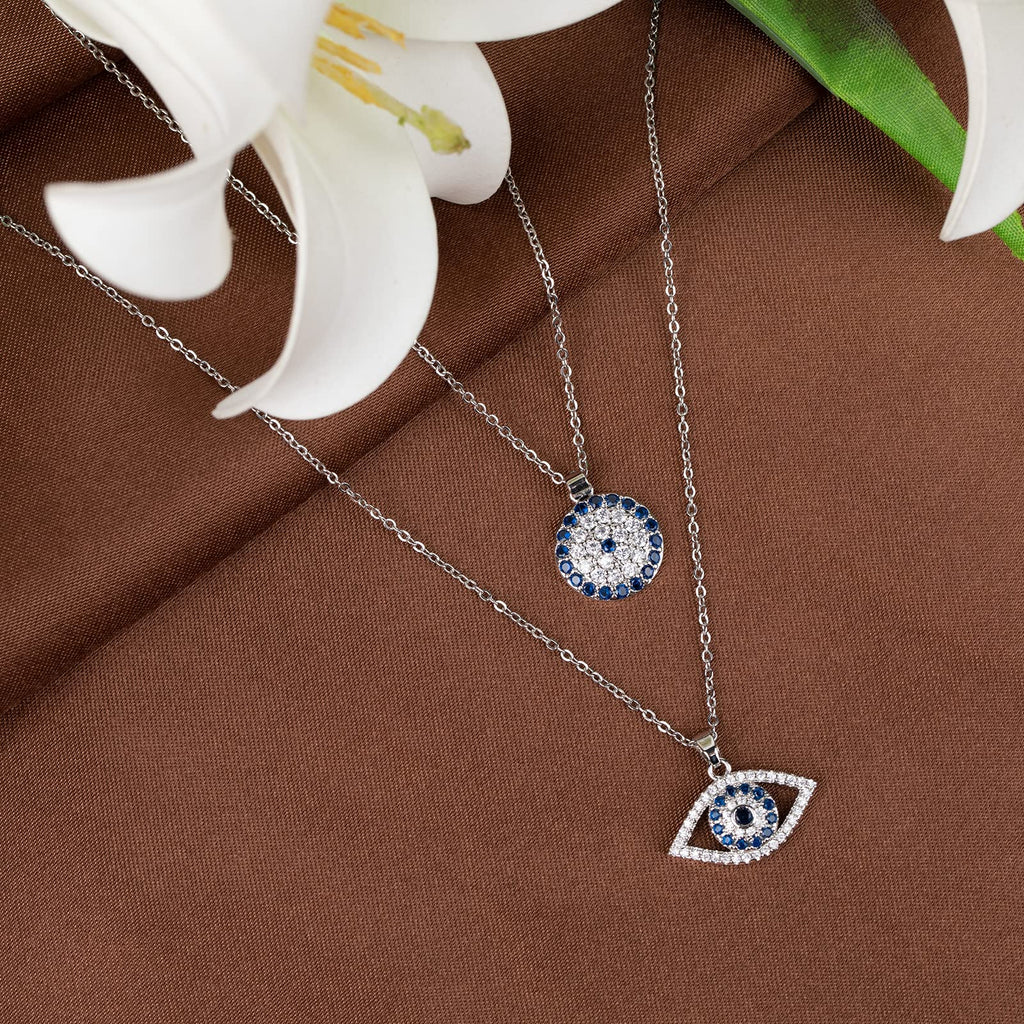 Evil Eye Necklace Layered Necklaces for Women, 2Pcs 18K Gold Plated Dainty Evil Eye Choker Pendant Necklace Handmade Evil Eye Jewelry Protection Gifts