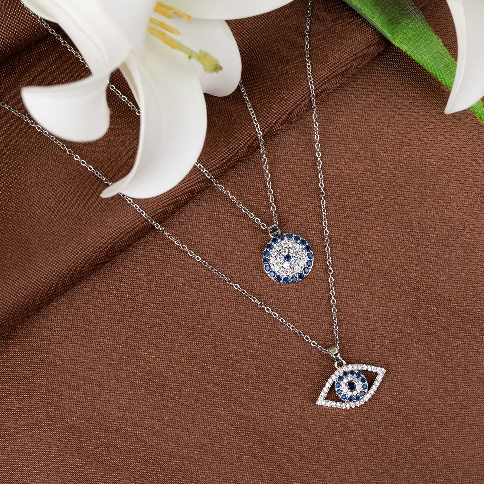 Evil Eye Necklace Layered Necklaces for Women, 2Pcs 18K Gold Plated Dainty Evil Eye Choker Pendant Necklace Handmade Evil Eye Jewelry Protection Gifts