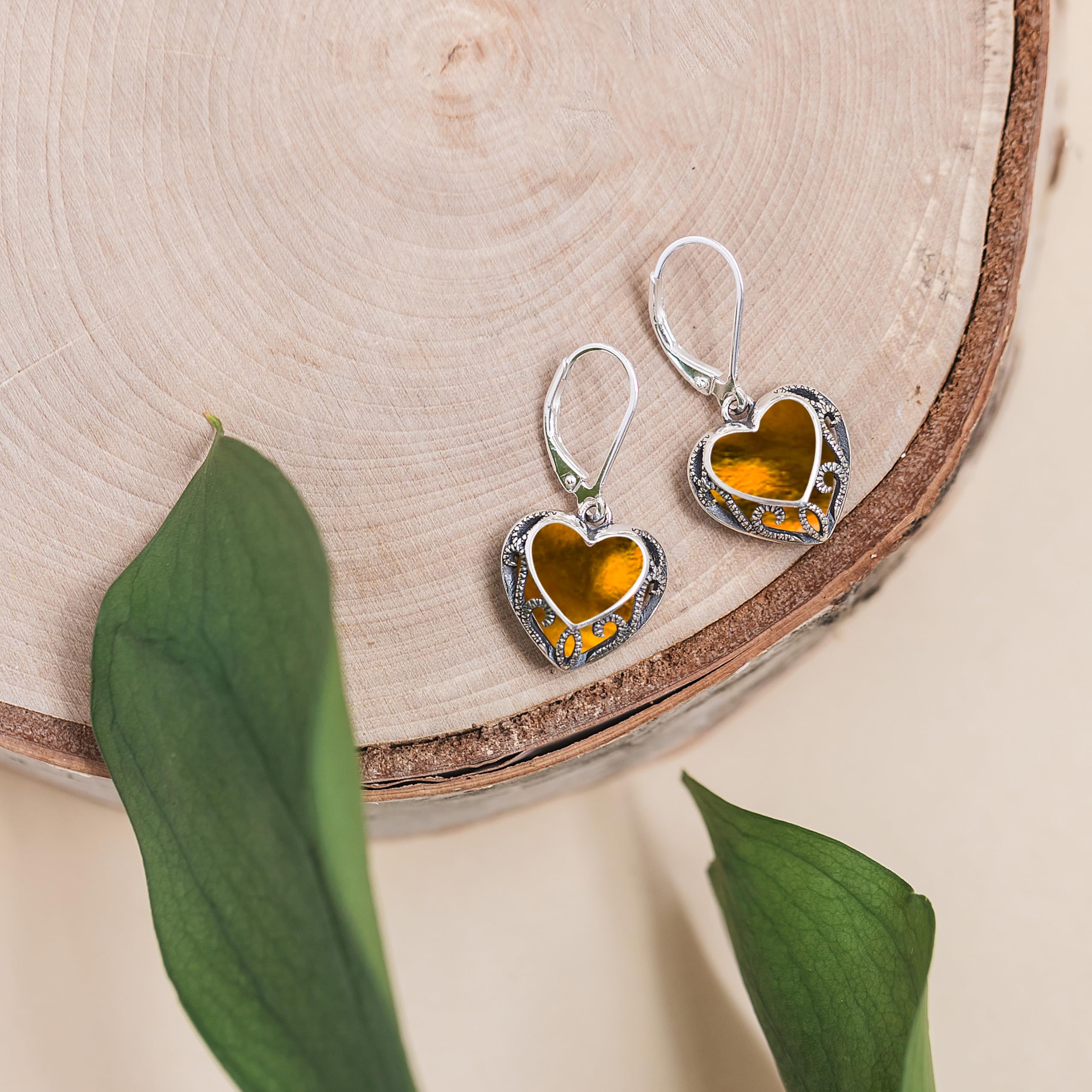 Bottled Up Designs Handmade Homespun Hearts Earrings, Recycled Vintage Glass, Sterling Silver, Eco Friendly, Made in USA, Mothers Day, Women, Anniversary