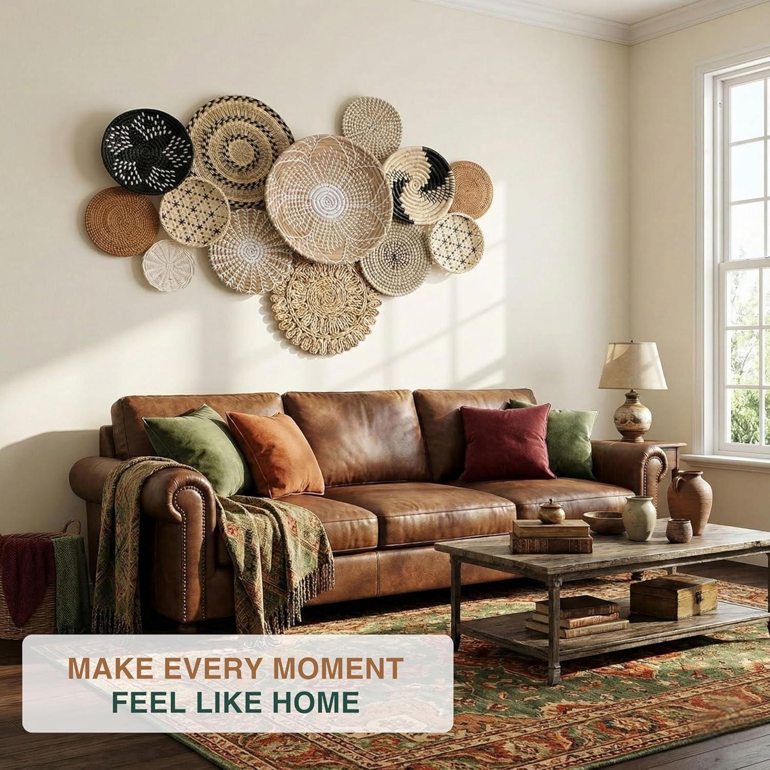 Chicvillage Boho Wall Basket Decor, Set13-Piece Natural Seagrass Woven Baskets for Gallery Wall, Rustic Bohemian Home Decor, Lightweight Hanging Baskets for Living Room Bedroom Entryway - Handmade Lifestyle Shop