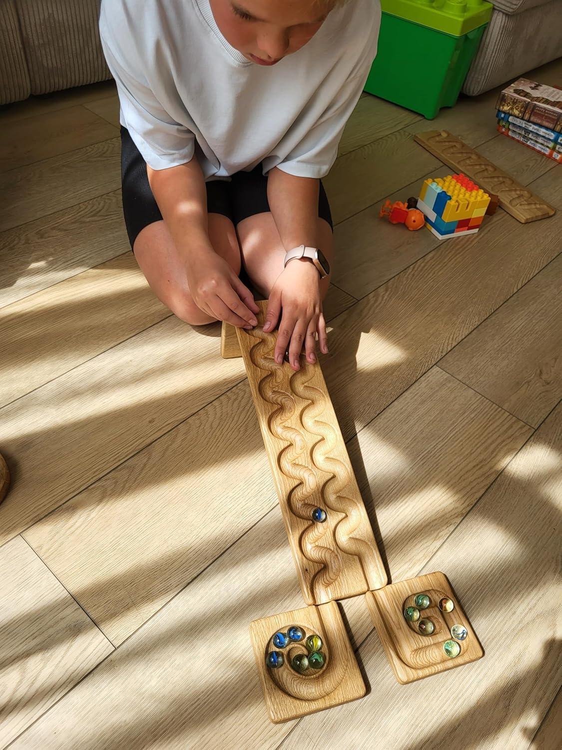 Wooden Marble Run Track “Wind” Race Machine Set Wooden Maze Board Ball Run Montessori Gift for Kids Wave Course Winding Track Toy - Handmade Lifestyle Shop