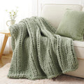 Battilo Sage Green Chunky Knit Throw Blanket, Soft and Thick Chenille Throw Blanket, 50"x60" Handmade Cable Knit Crochet Blanket, Cozy Knot Knitted Throw Blankets for Couch Home Decor, Light Green
