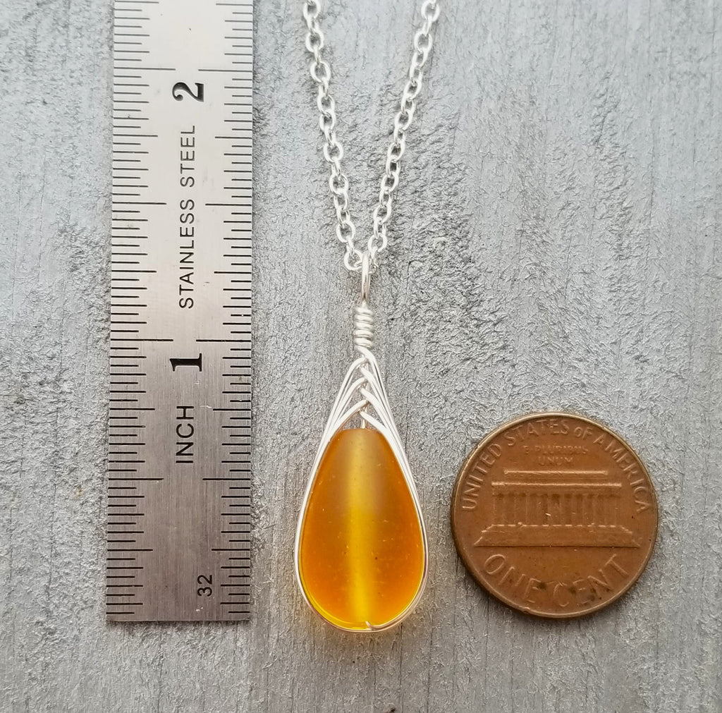 Yinahawaii Handmade Sea Glass Necklace, Hawaiian Jewelry For Women, Braided Teardrop Necklace, Unique Sea Glass Jewelry For Women Birthday Gift