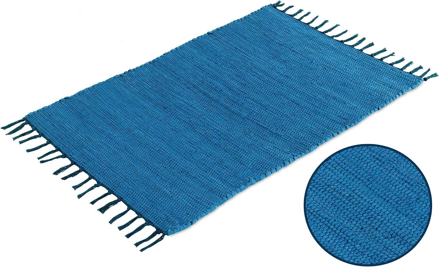 Handmade Cotton Rag Rug 24x36'' | 2x3' Multicolor Area Rugs- Hand Woven Washable & Reversible for Living Room Kitchen Entryway Throw Rug with Tassel (Denim) - Handmade Lifestyle Shop