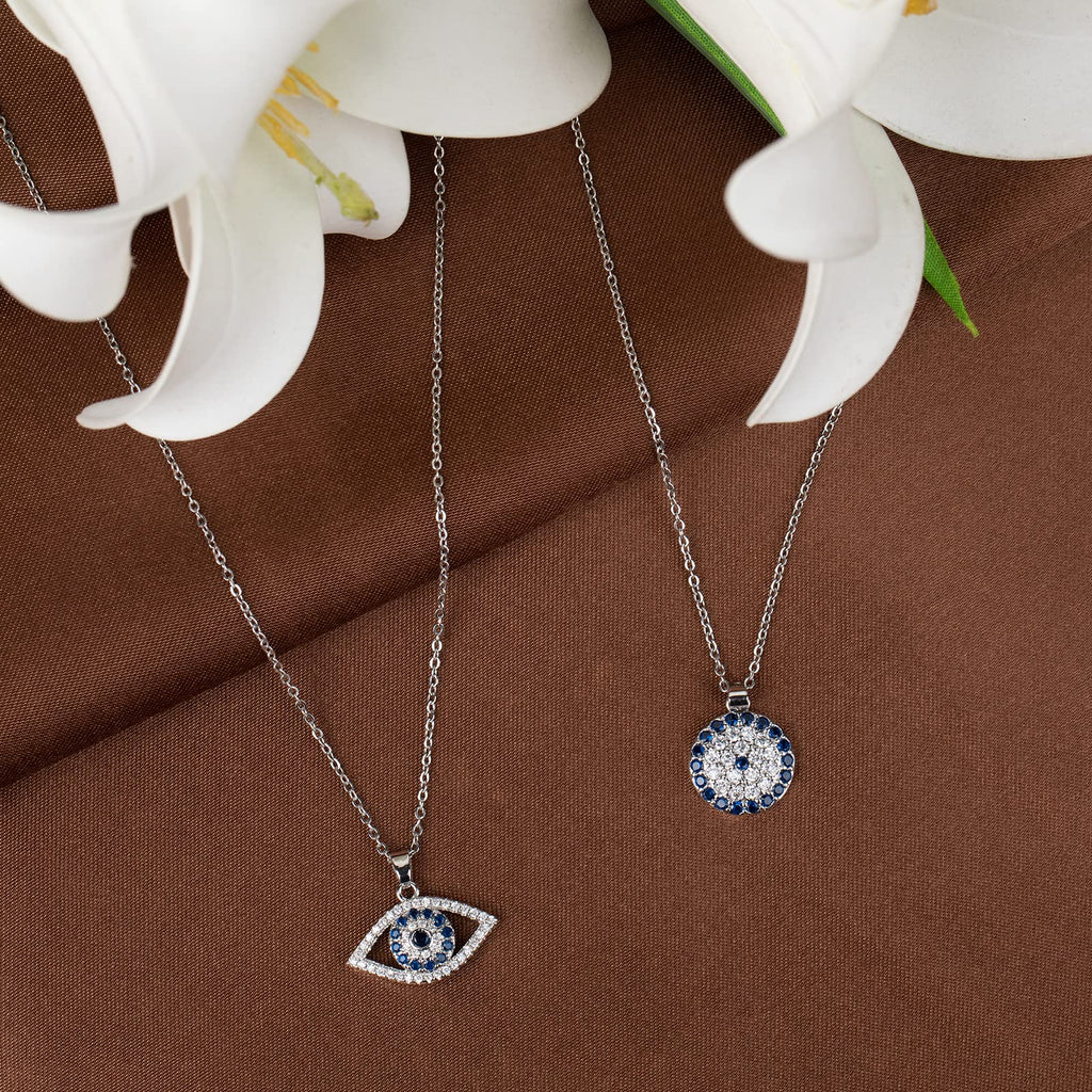 Evil Eye Necklace Layered Necklaces for Women, 2Pcs 18K Gold Plated Dainty Evil Eye Choker Pendant Necklace Handmade Evil Eye Jewelry Protection Gifts