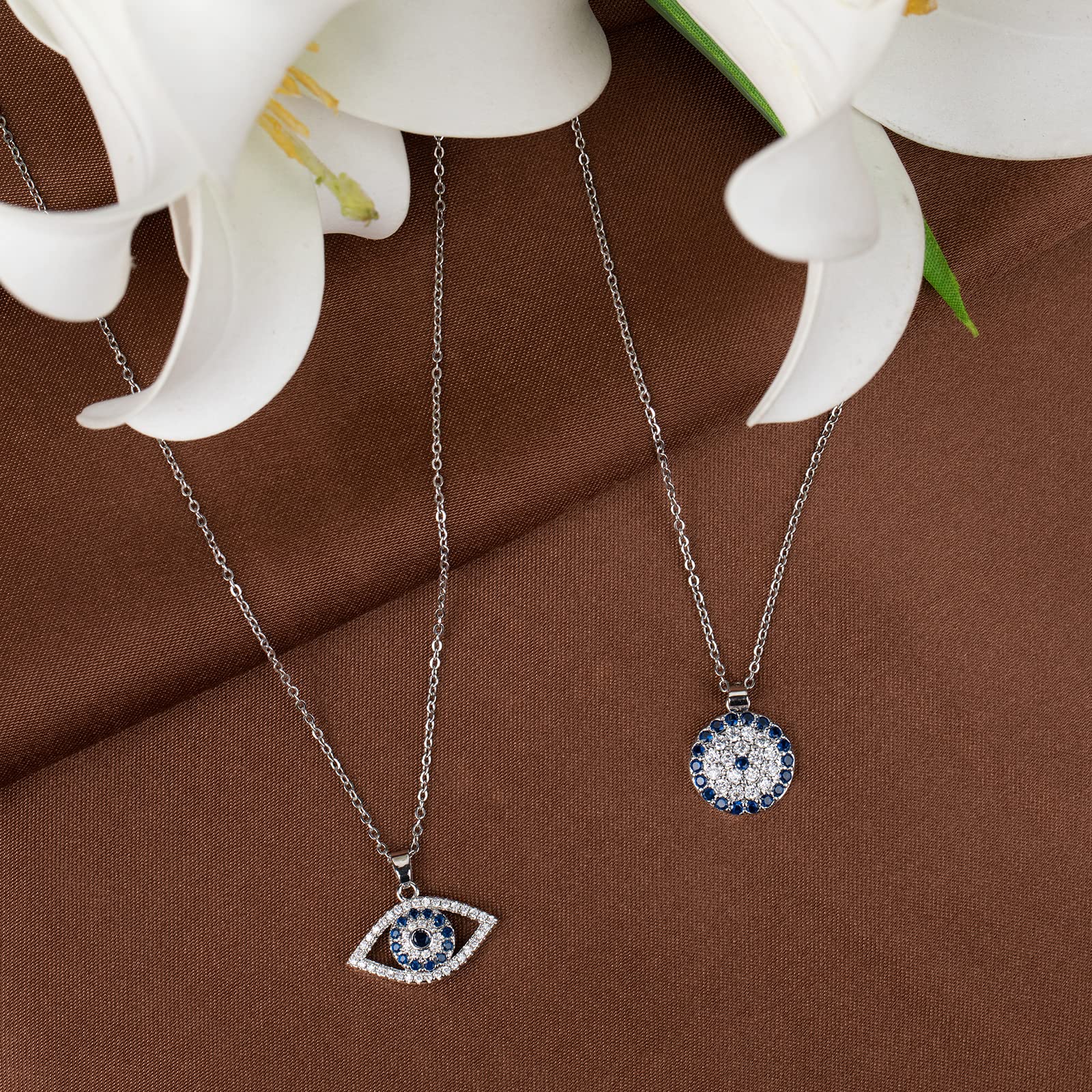 Evil Eye Necklace Layered Necklaces for Women, 2Pcs 18K Gold Plated Dainty Evil Eye Choker Pendant Necklace Handmade Evil Eye Jewelry Protection Gifts