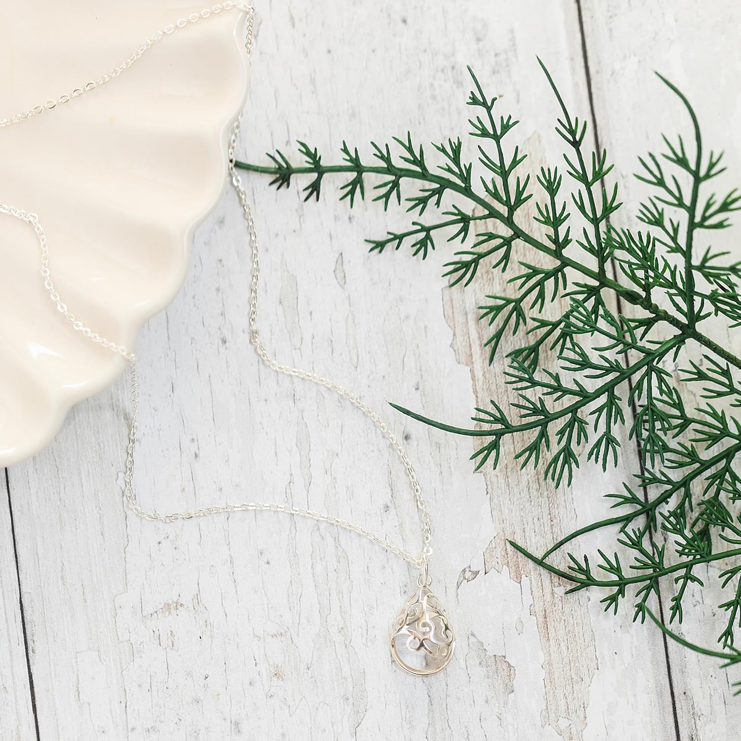 Bottled Up Designs Handmade Filigree Teardrop Necklace, Recycled Antique Glass, Sterling Silver, Eco Friendly, Made in USA, Birthday Gifts, Mothers Day, Women, Anniversary