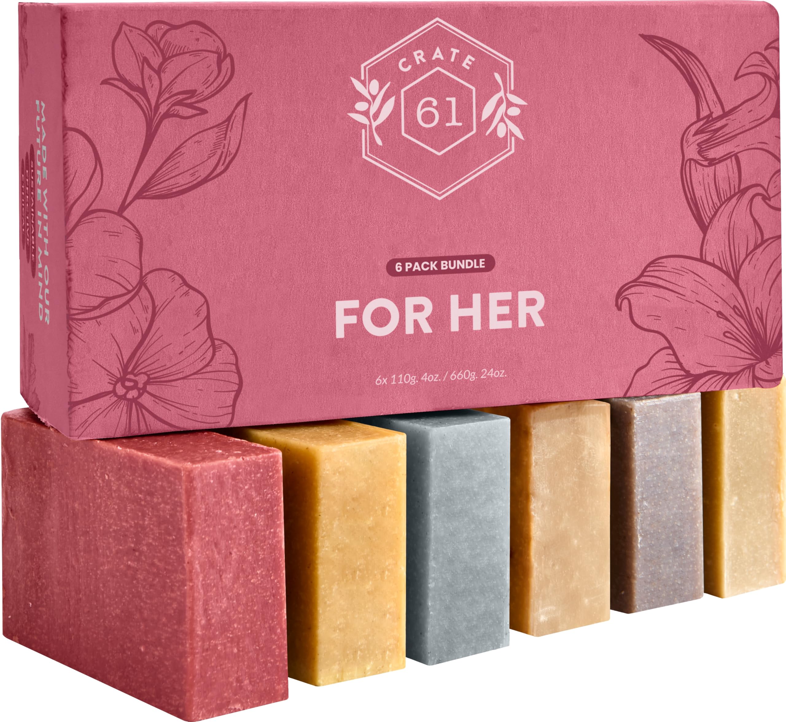 Crate 61 Organics, Handmade in Canada, Plant Based Cold Process Natural Bar Soap, With Premium Essential Oils, Dry Skin, Pack of 6 (For Him)