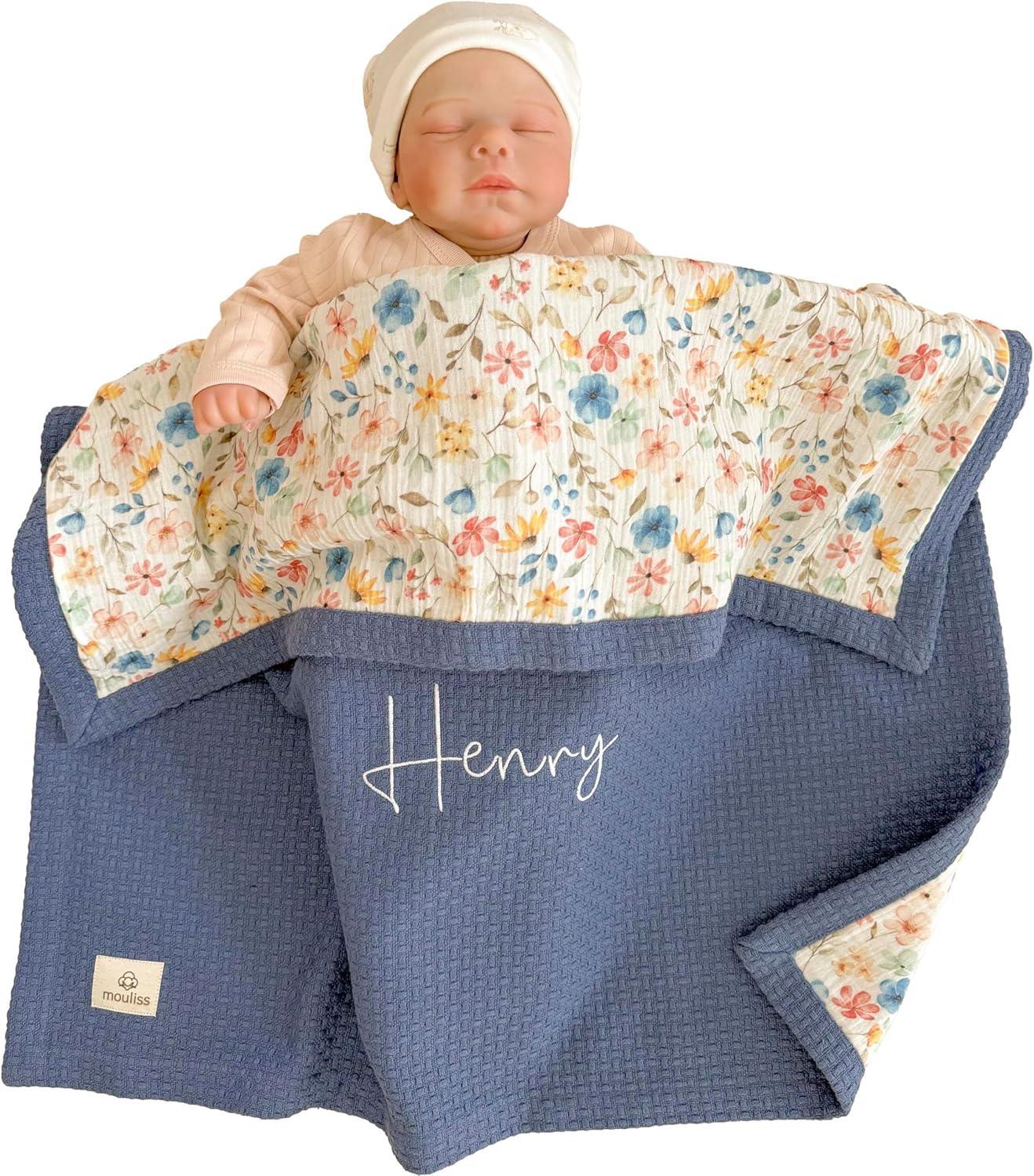 Mouliss Personalized Baby Blanket with Name – Handmade 100% Organic Cotton Newborn Gift | Custom Knit Blanket for Boys, Girls, Kids & Baby Showers - Handmade Lifestyle Shop