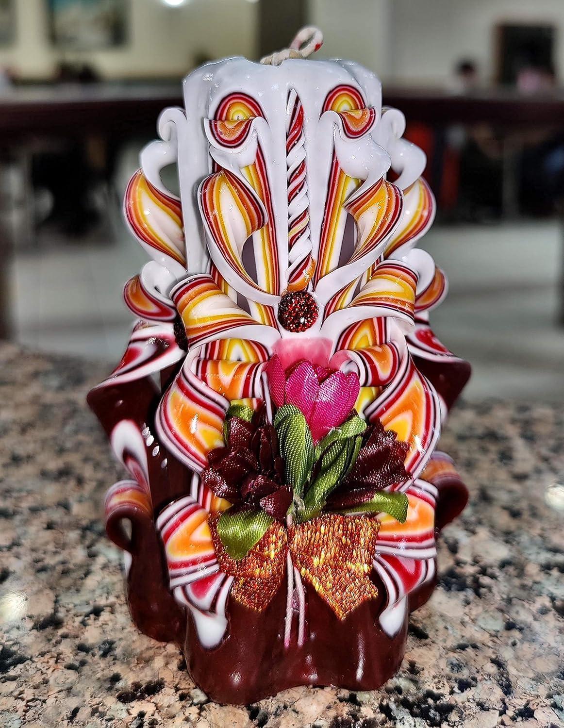 Handmade Carved Candle - Surprise Gift For Her - Decor Birthday Halloween Thanksgiving Christmas - Spiritual Living Room Home Decor Candles - Unique Engagement Wedding Idea - White Blue - Ordagio - Handmade Lifestyle Shop