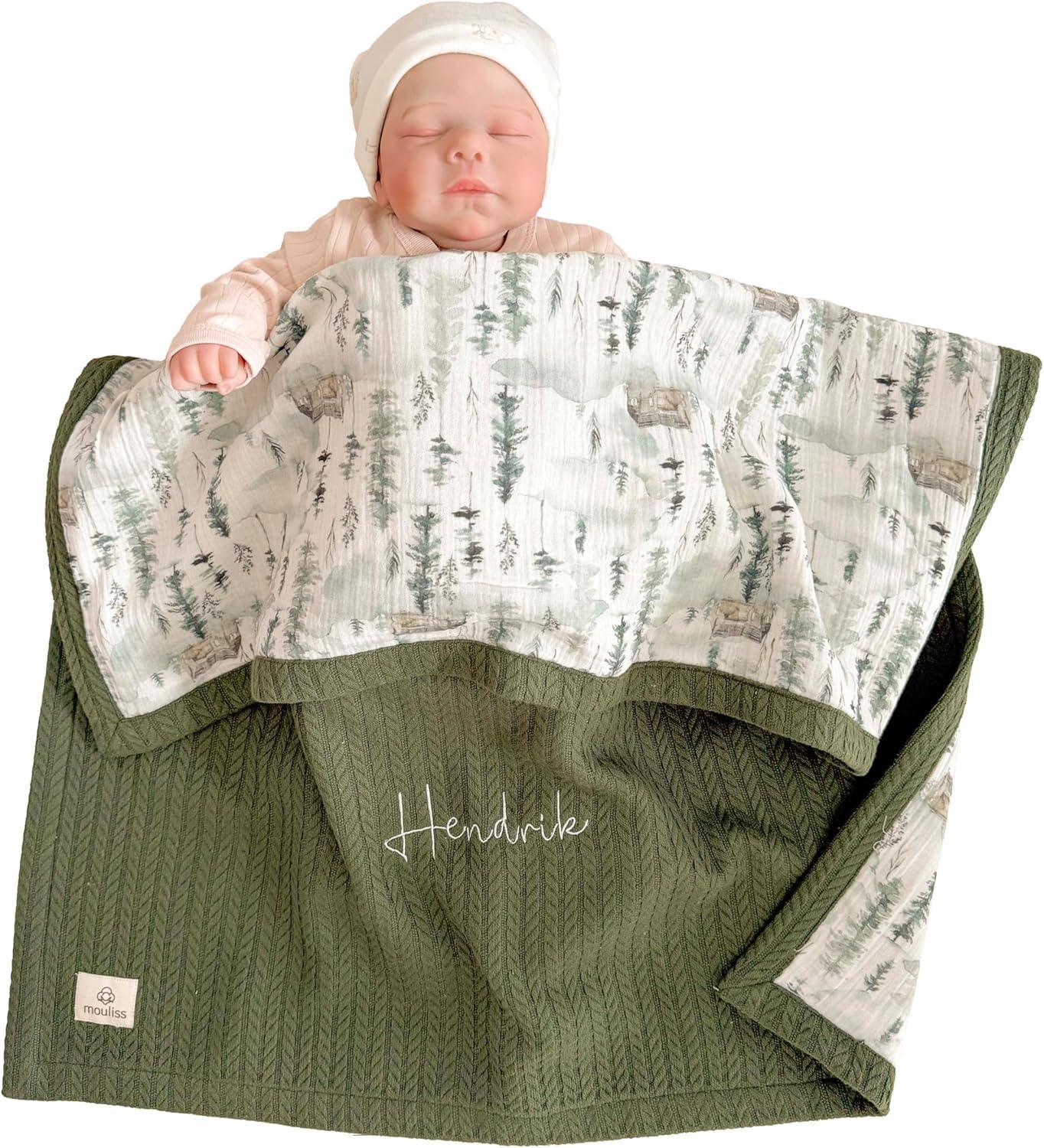 Mouliss Personalized Baby Blanket with Name – Handmade 100% Organic Cotton Newborn Gift | Custom Knit Blanket for Boys, Girls, Kids & Baby Showers - Handmade Lifestyle Shop