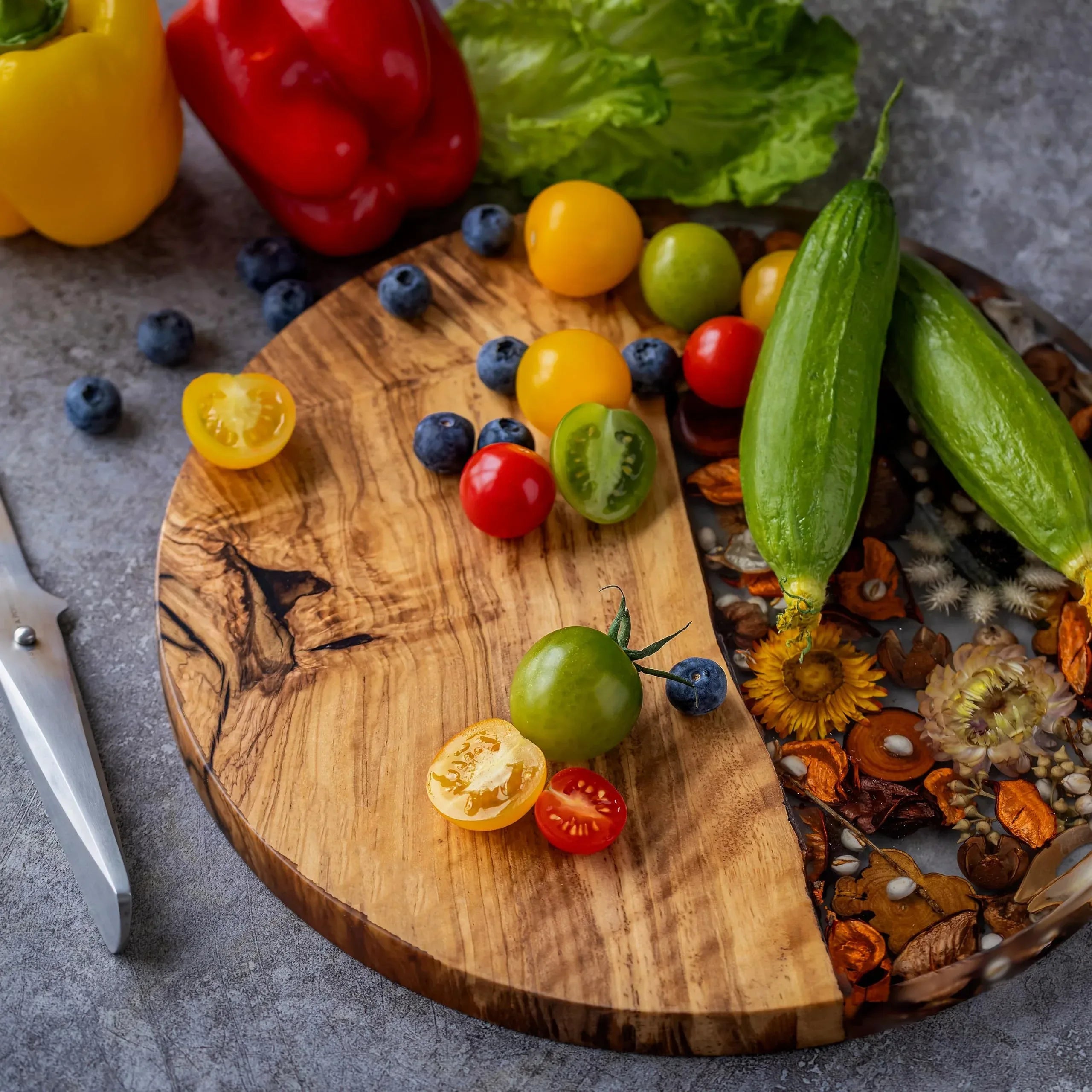 Handmade Olive Wood Charcuterie Board, Personalized Charcuterie Boards for House Warming Gifts, Olive Wood Cutting Board with Unique Floral Design, Wedding Gift for New Couple - Handmade Lifestyle Shop
