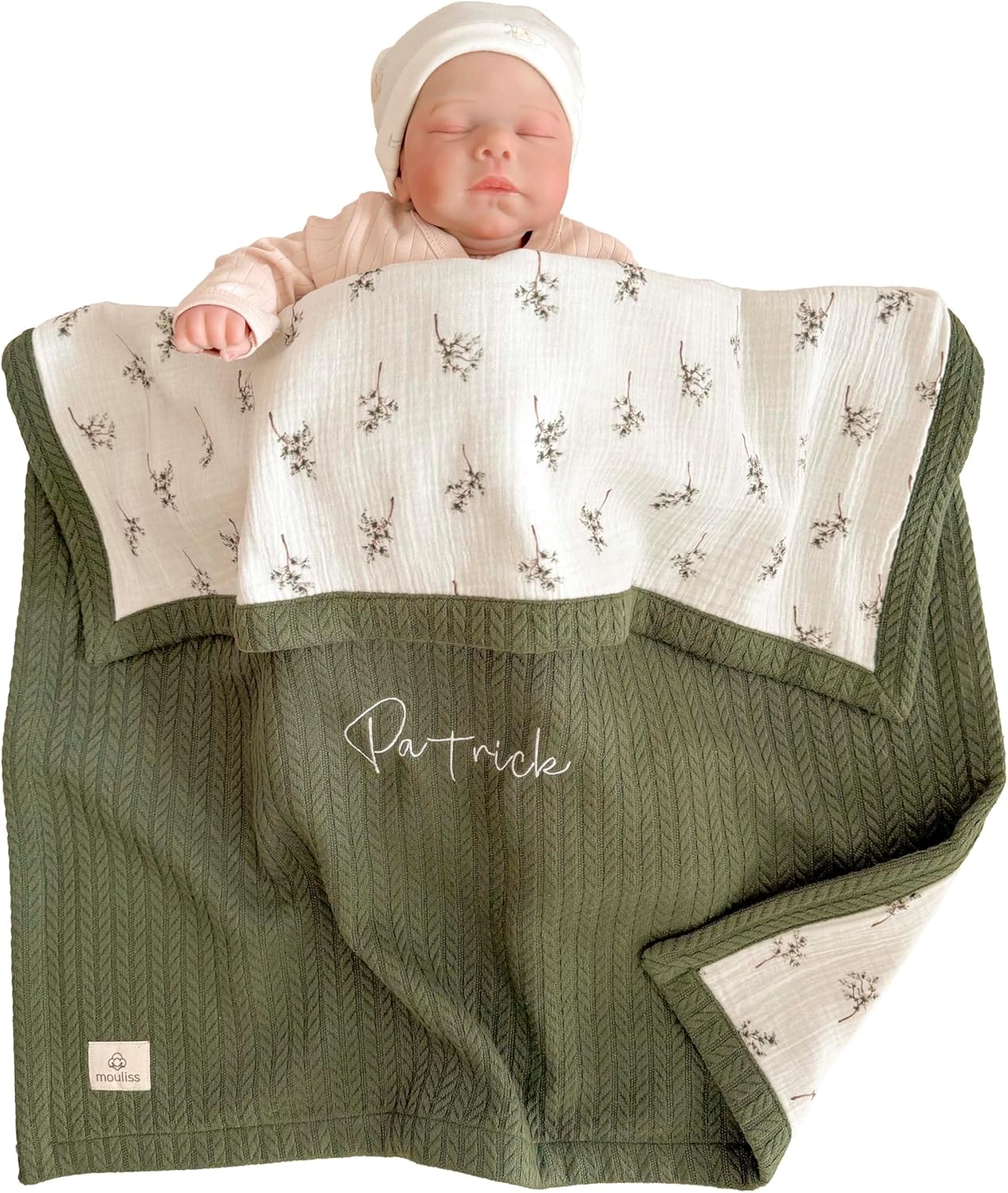 Mouliss Personalized Baby Blanket with Name – Handmade 100% Organic Cotton Newborn Gift | Custom Knit Blanket for Boys, Girls, Kids & Baby Showers