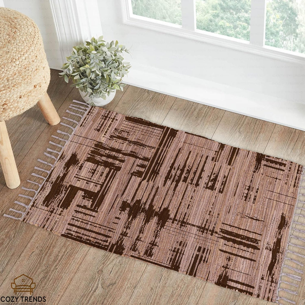 Handmade Cotton Rag Rug 24x36'' | 2x3' Multicolor Area Rugs- Hand Woven Washable & Reversible for Living Room Kitchen Entryway Throw Rug with Tassel (Denim)