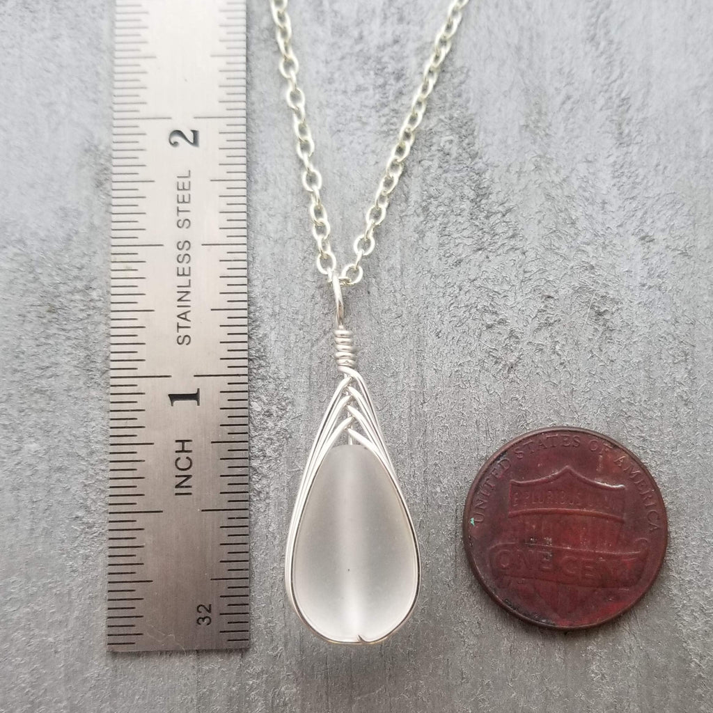 Yinahawaii Handmade Sea Glass Necklace, Hawaiian Jewelry For Women, Braided Teardrop Necklace, Unique Sea Glass Jewelry For Women Birthday Gift