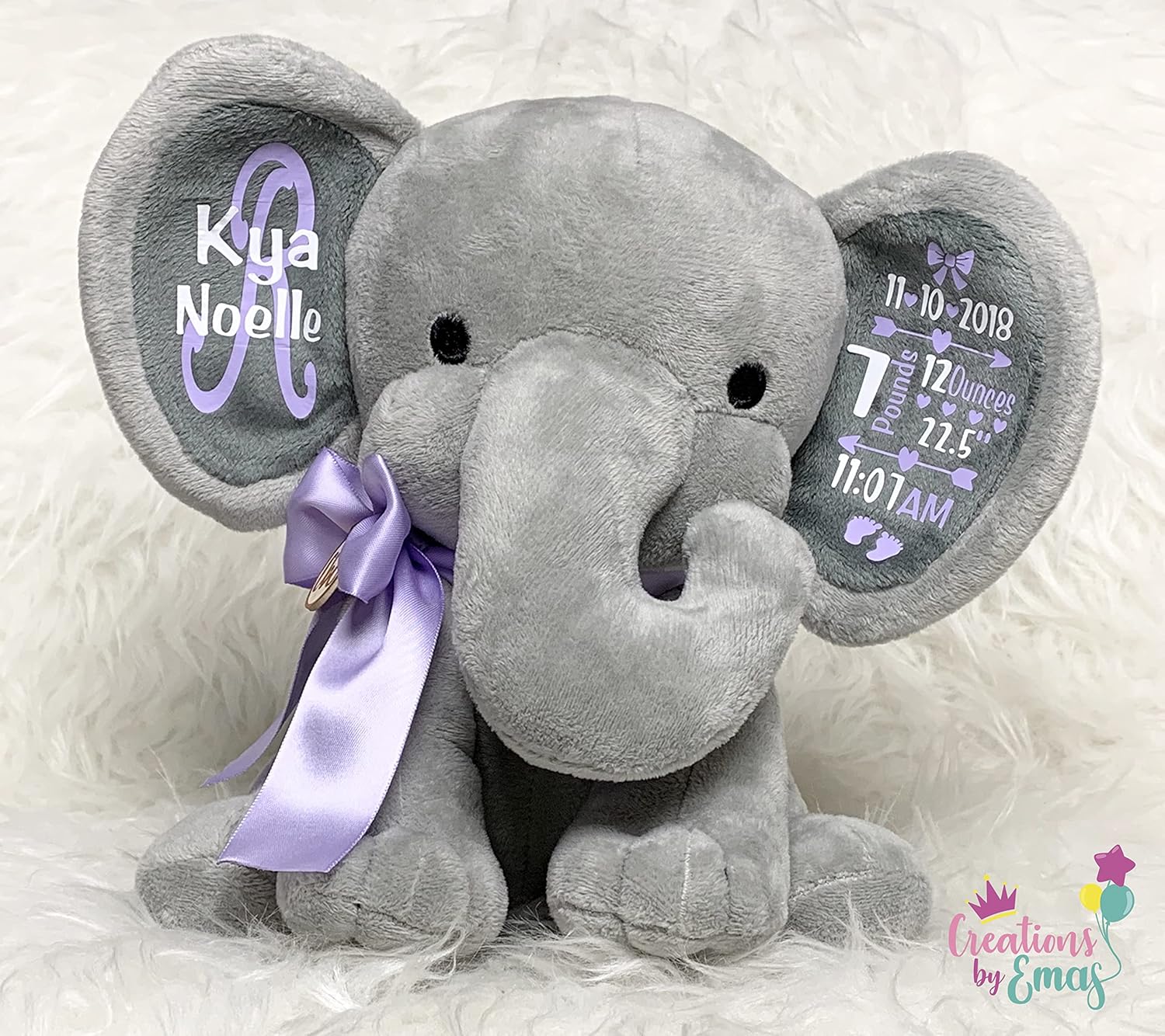 Personalized Elephant Stuffed Animal - Custom Birth Stats Announcement Stuff Elephants Animals for Babies, Baby Shower, Boy, Girl, Newborn, Customized Keepsake Plush Bear Gifts, Pink 9 Inches