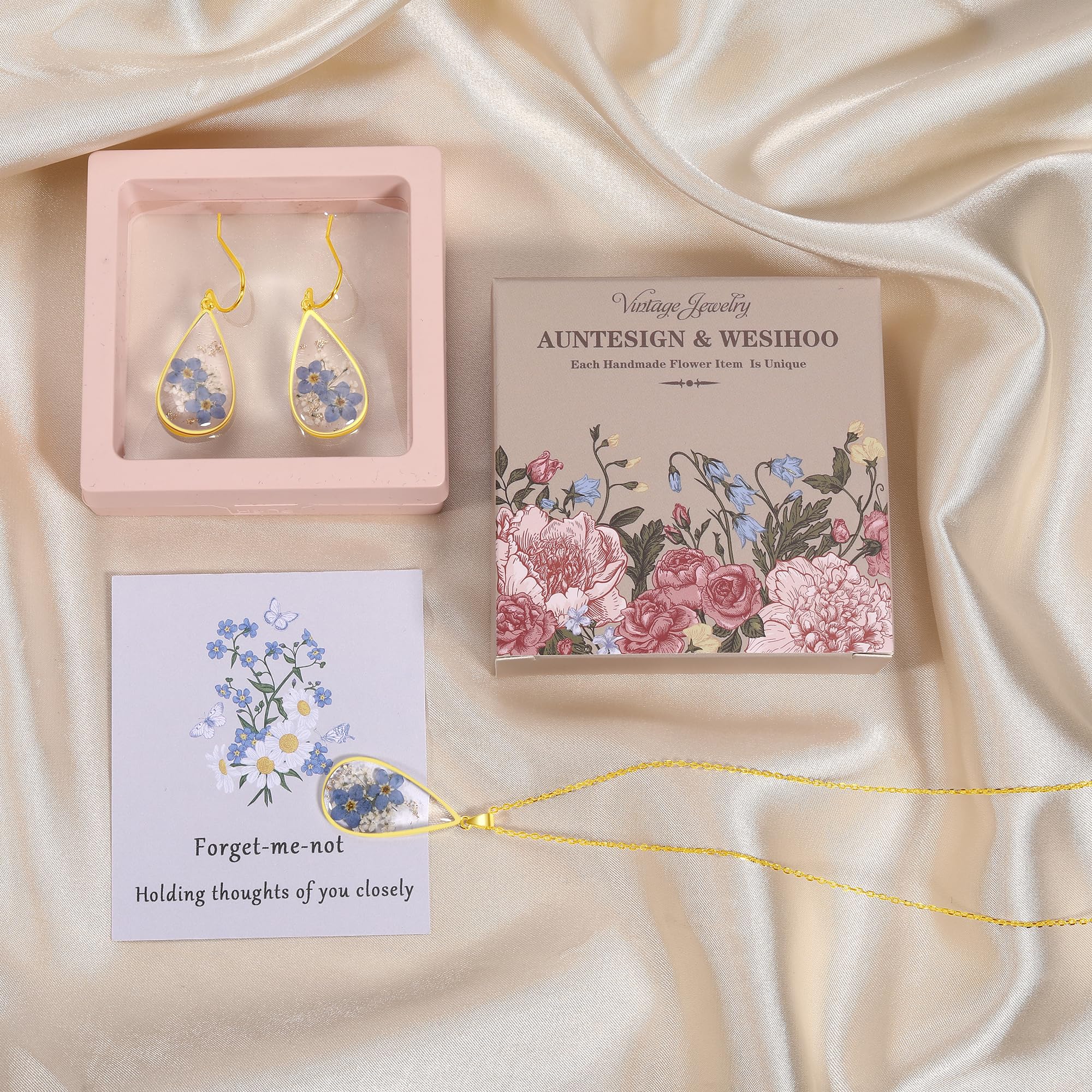Forget-Me-Not and Queen Anne's Lace Pressed Wildflower Earrings | Pressed Flower Earrings | Handmade Drop and Dangle Earrings | Gift for Woman
