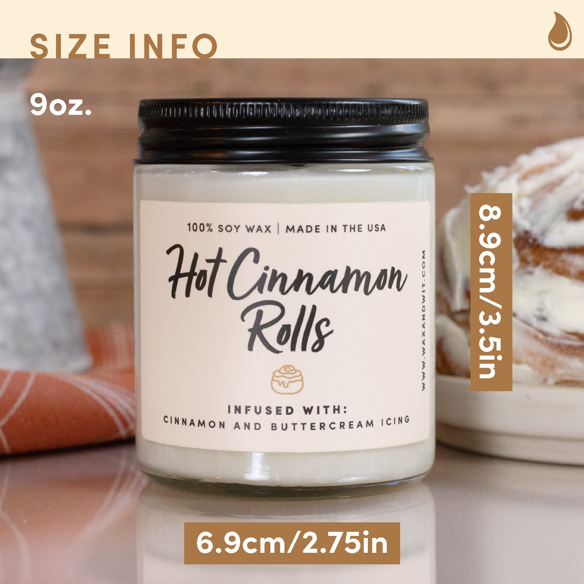Wax & Wit Cinnamon Rolls Fall Candles for Home Scented – Cinnamon and Buttercream Frosting – Perfect Home Décor Gifts for Autumn, Holiday, Christmas, Winter - 9oz, Soy Wax, 50 Hour Burn
