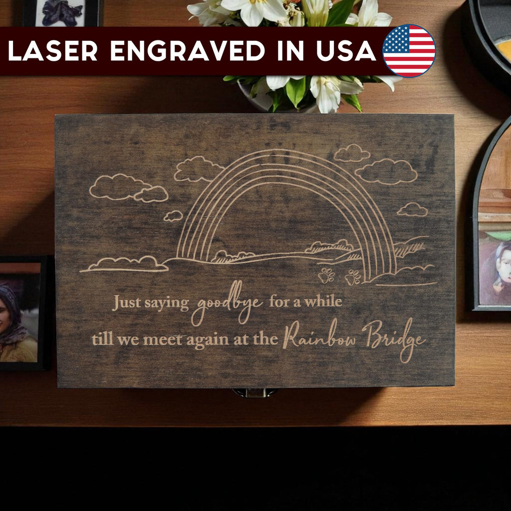 Engraved Memorial Memory Box – Wooden Keepsake Box for Loss of Loved One or Pet – Sympathy Gift – Medium Size – Dark Walnut Finish – 8.5 x 6 x 3 in