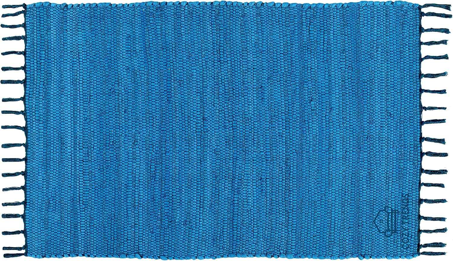 Handmade Cotton Rag Rug 24x36'' | 2x3' Multicolor Area Rugs- Hand Woven Washable & Reversible for Living Room Kitchen Entryway Throw Rug with Tassel (Denim)