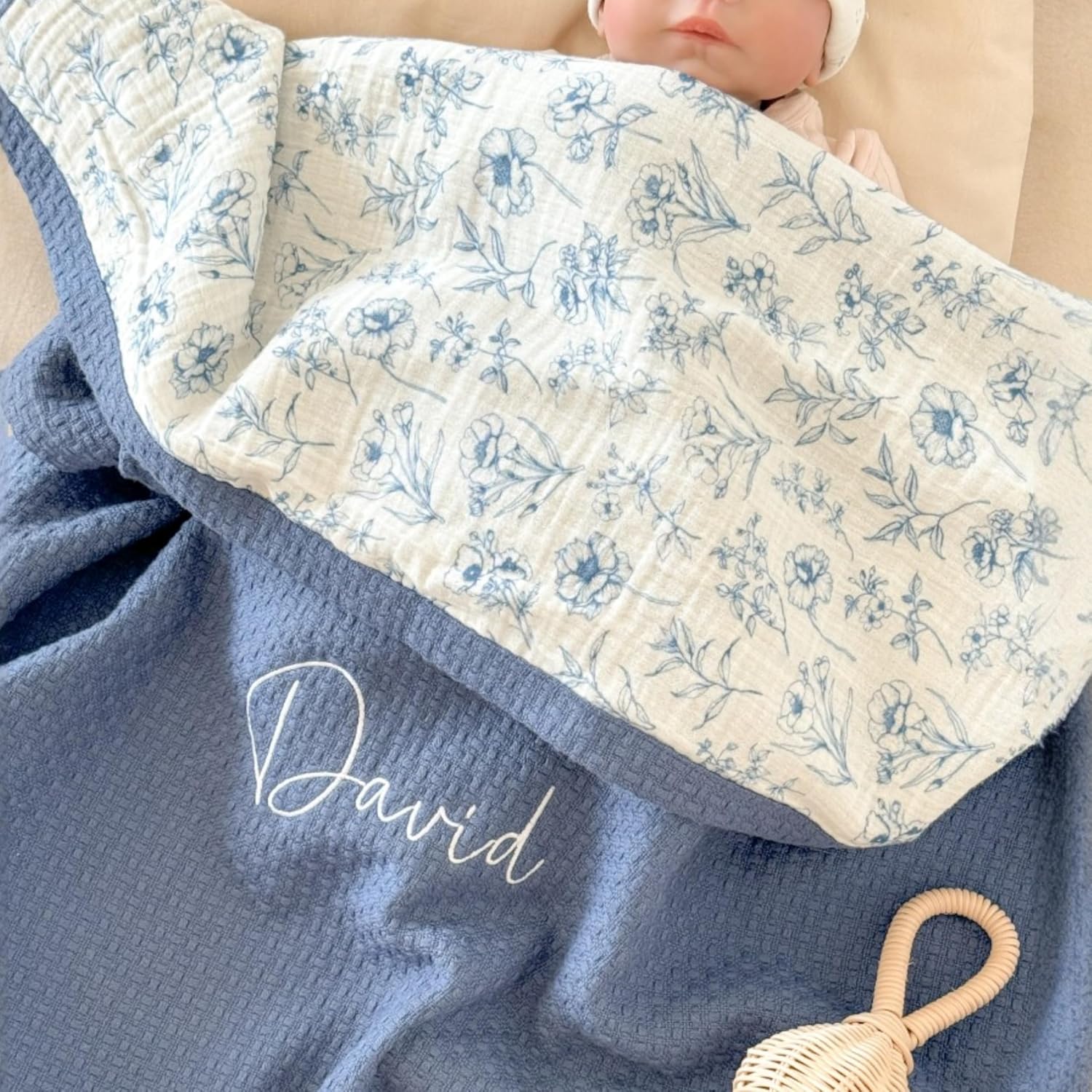 Mouliss Personalized Baby Blanket with Name – Handmade 100% Organic Cotton Newborn Gift | Custom Knit Blanket for Boys, Girls, Kids & Baby Showers