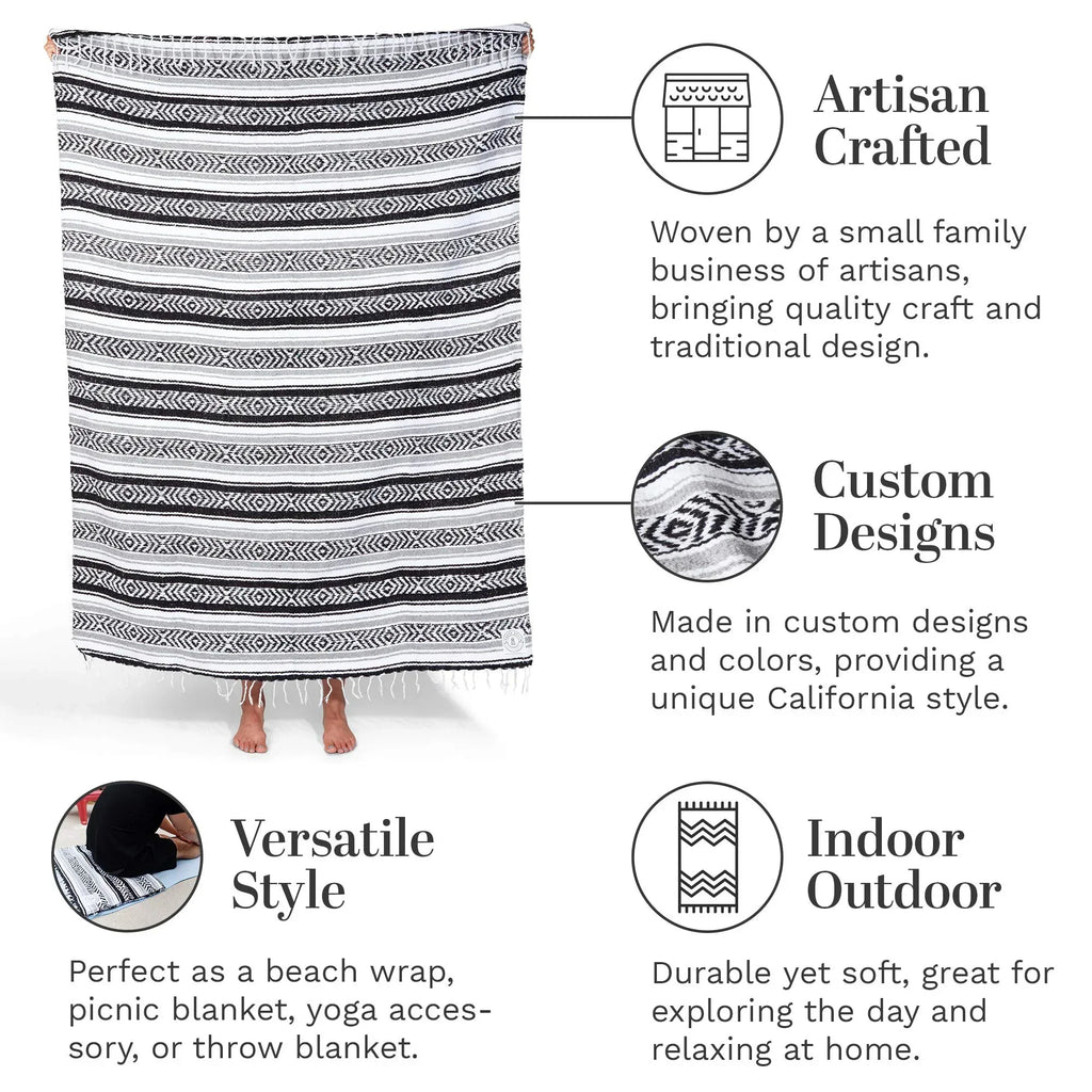 Tan Mexican Blanket by Laguna Beach Textile Co - Beach, Yoga, Camping, or Decorative Throw Blanket - Traditional Handmade Serape - Wheat Sol - Handmade Lifestyle Shop