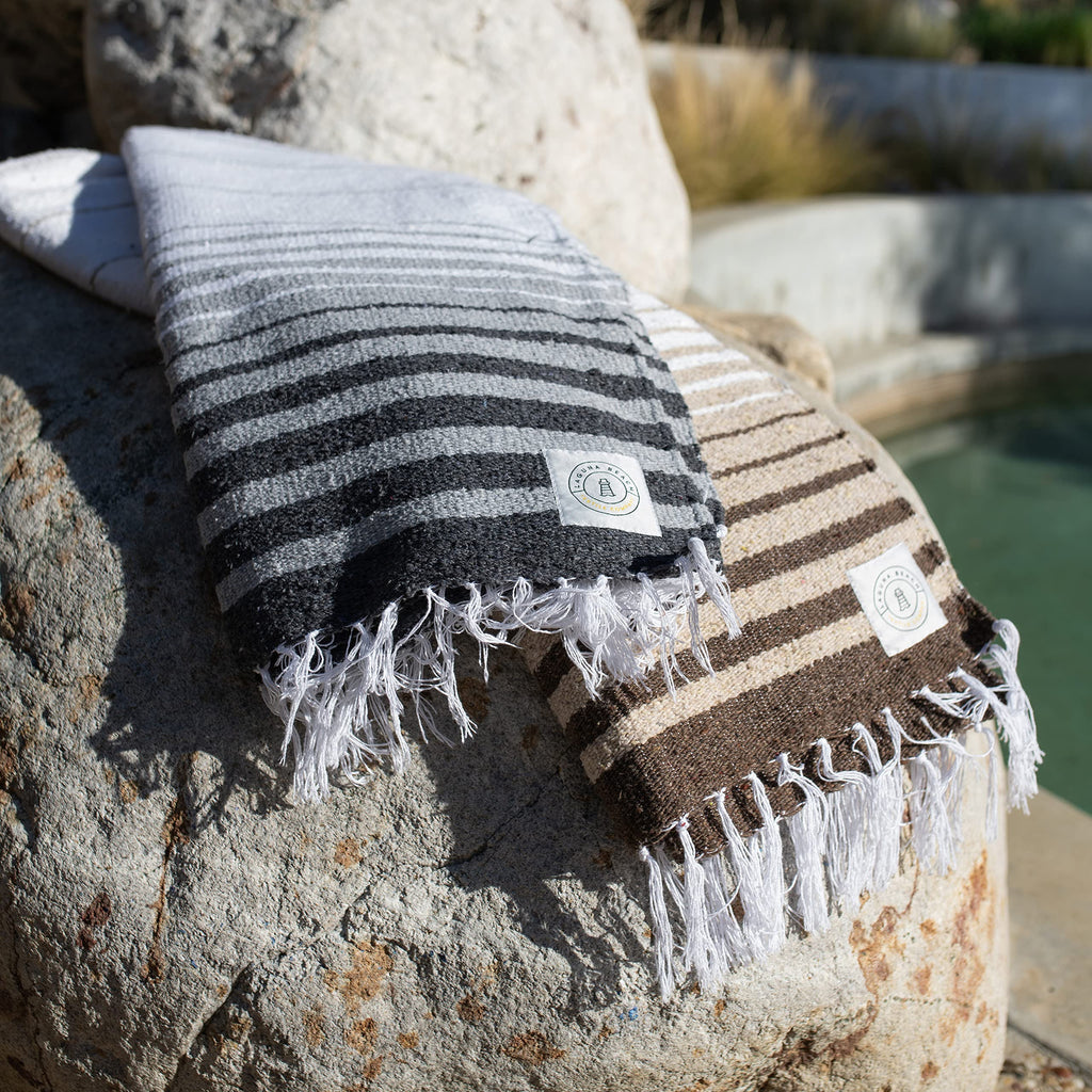 Tan Mexican Blanket by Laguna Beach Textile Co - Beach, Yoga, Camping, or Decorative Throw Blanket - Traditional Handmade Serape - Wheat Sol