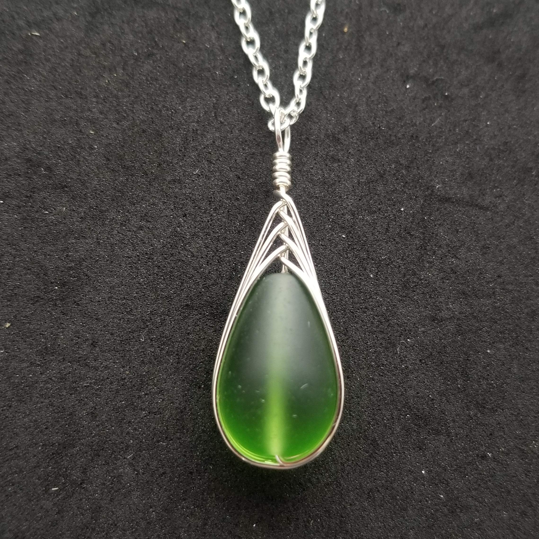 Yinahawaii Handmade Sea Glass Necklace, Hawaiian Jewelry For Women, Braided Teardrop Necklace, Unique Sea Glass Jewelry For Women Birthday Gift