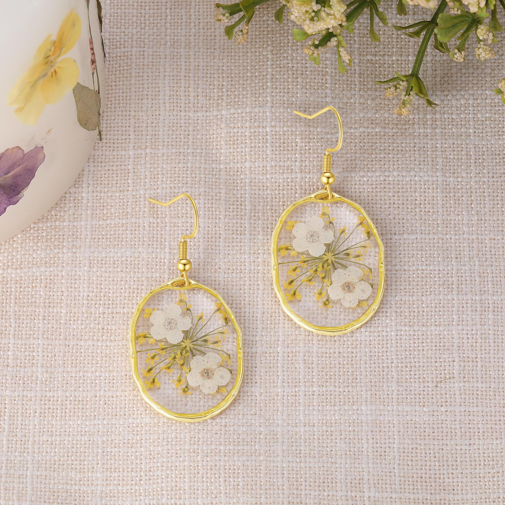 Forget-Me-Not and Queen Anne's Lace Pressed Wildflower Earrings | Pressed Flower Earrings | Handmade Drop and Dangle Earrings | Gift for Woman