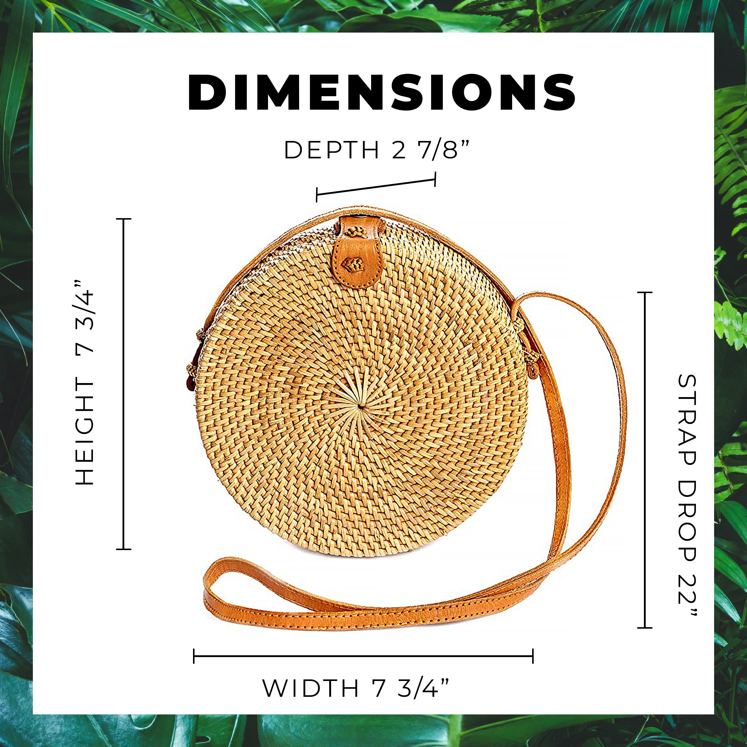 Novum Crafts Round Rattan Bag for Women - Handmade Straw Bags - Wicker Purse - Brown White Circle Crossbody Boho Bags