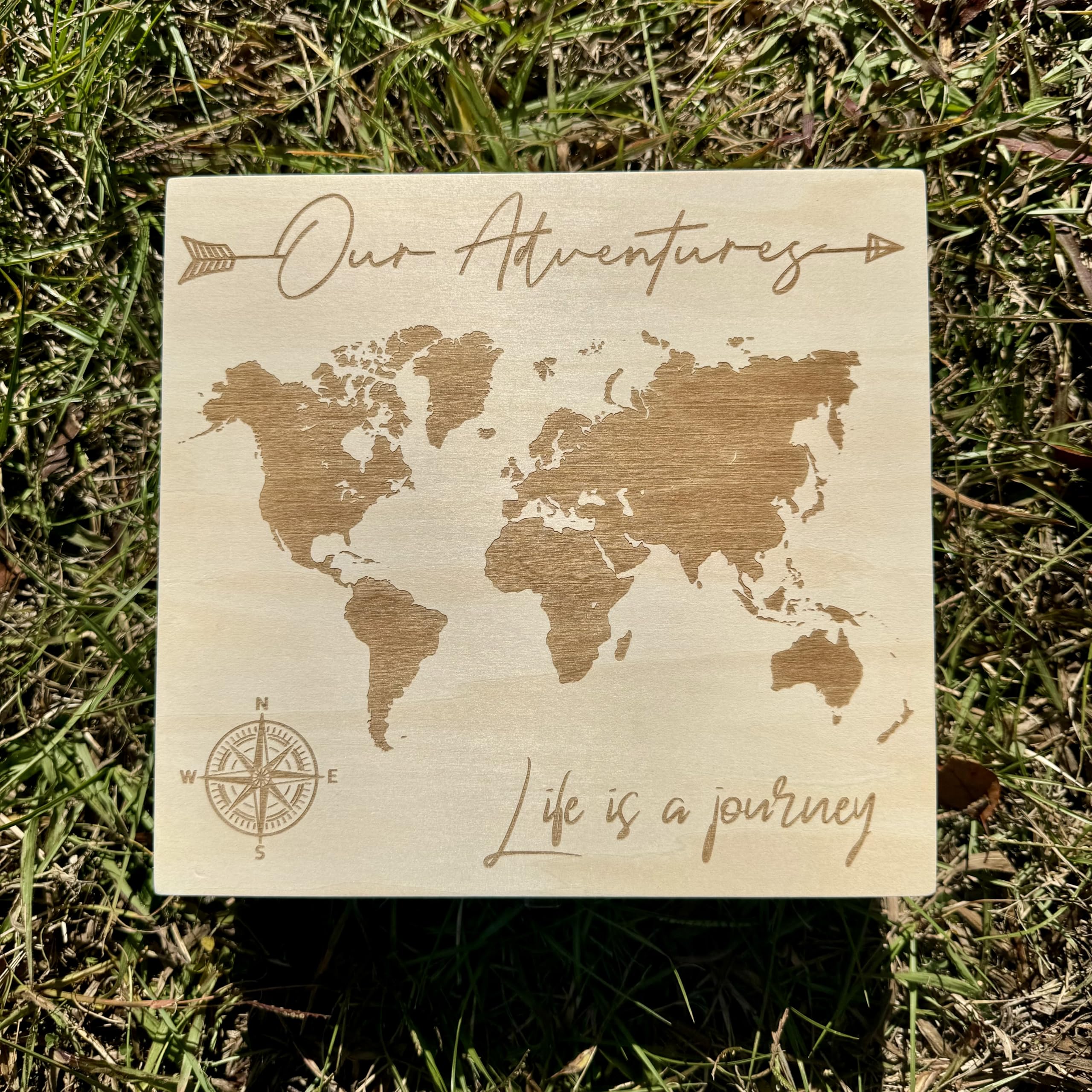 Dark Walnut Wooden Keepsake Box Our Adventures - 8.5x6x3in, Ideal for 5th Anniversary, Elegant Memory Box for Couples, Travel-Themed Storage