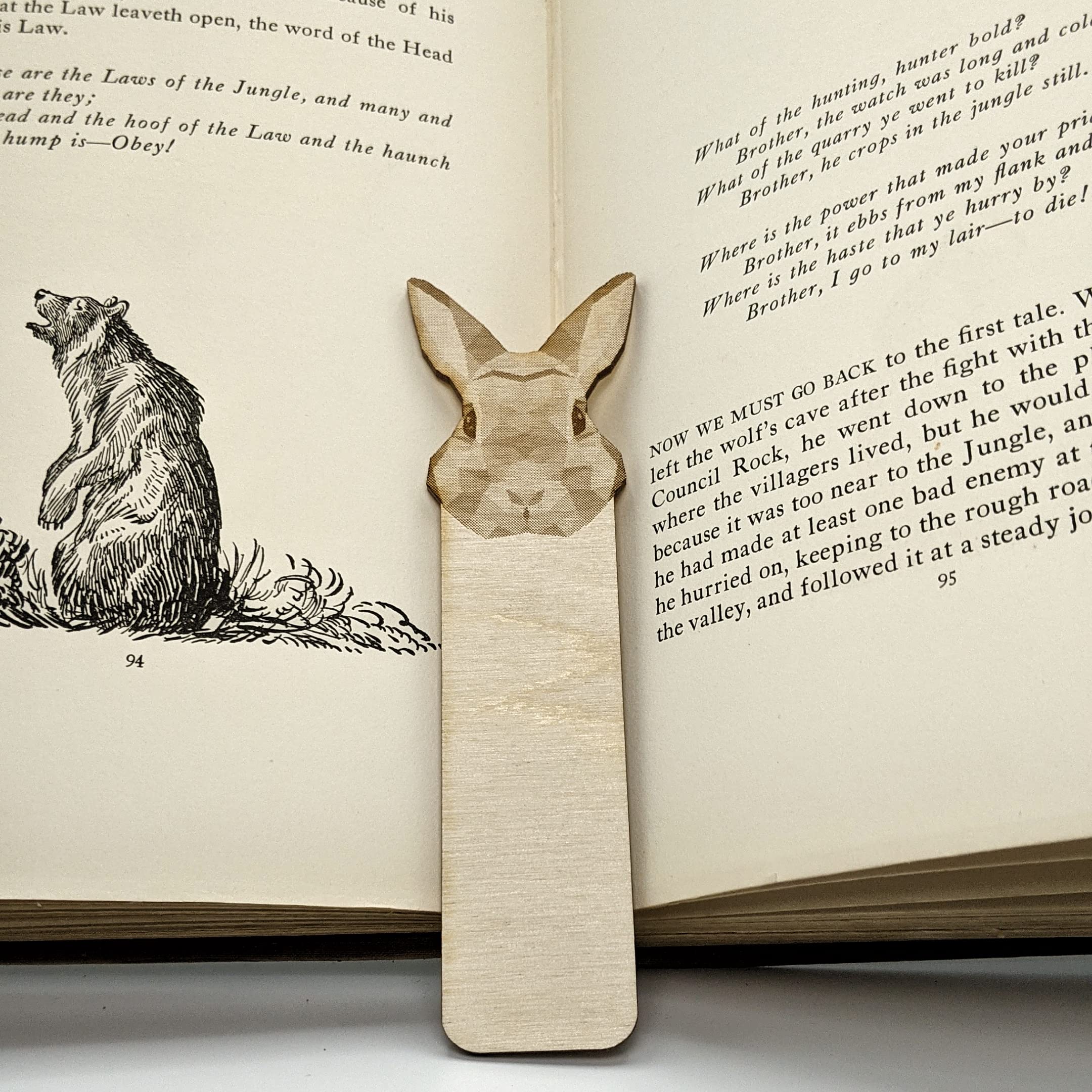 RABBIT Engraved Wood Bookmark | Baltic Birch Wooden Geometric Bunny Animal Creature Book Mark | Great Gift Idea!