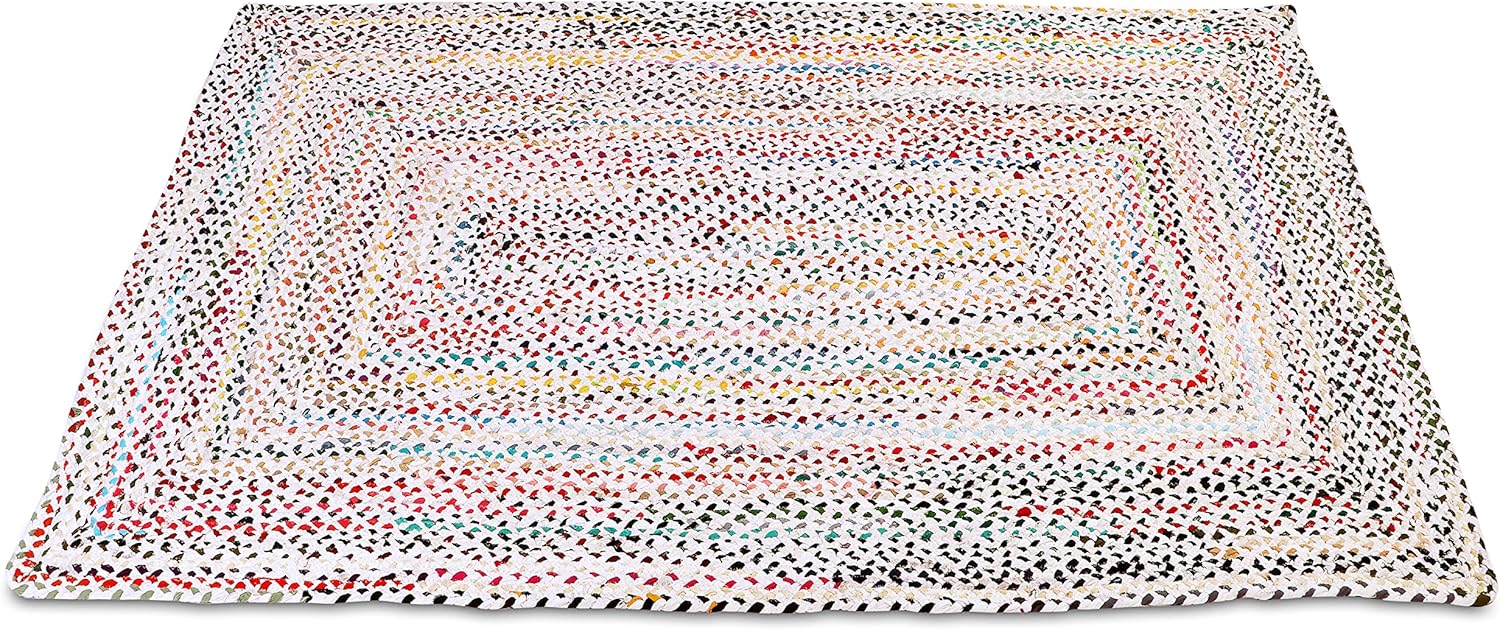 Handmade Cotton Rag Rug 24x36'' | 2x3' Multicolor Area Rugs- Hand Woven Washable & Reversible for Living Room Kitchen Entryway Throw Rug with Tassel (Denim)