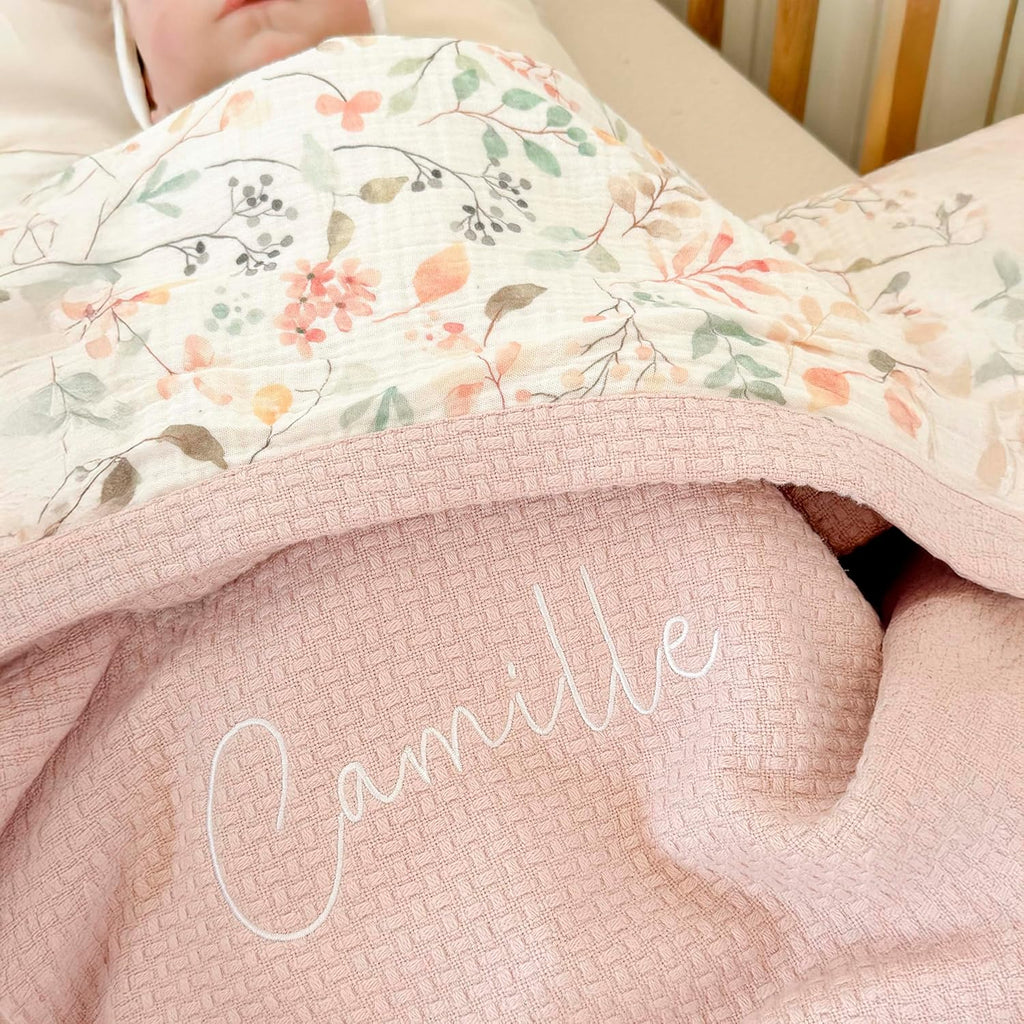 Mouliss Personalized Baby Blanket with Name – Handmade 100% Organic Cotton Newborn Gift | Custom Knit Blanket for Boys, Girls, Kids & Baby Showers