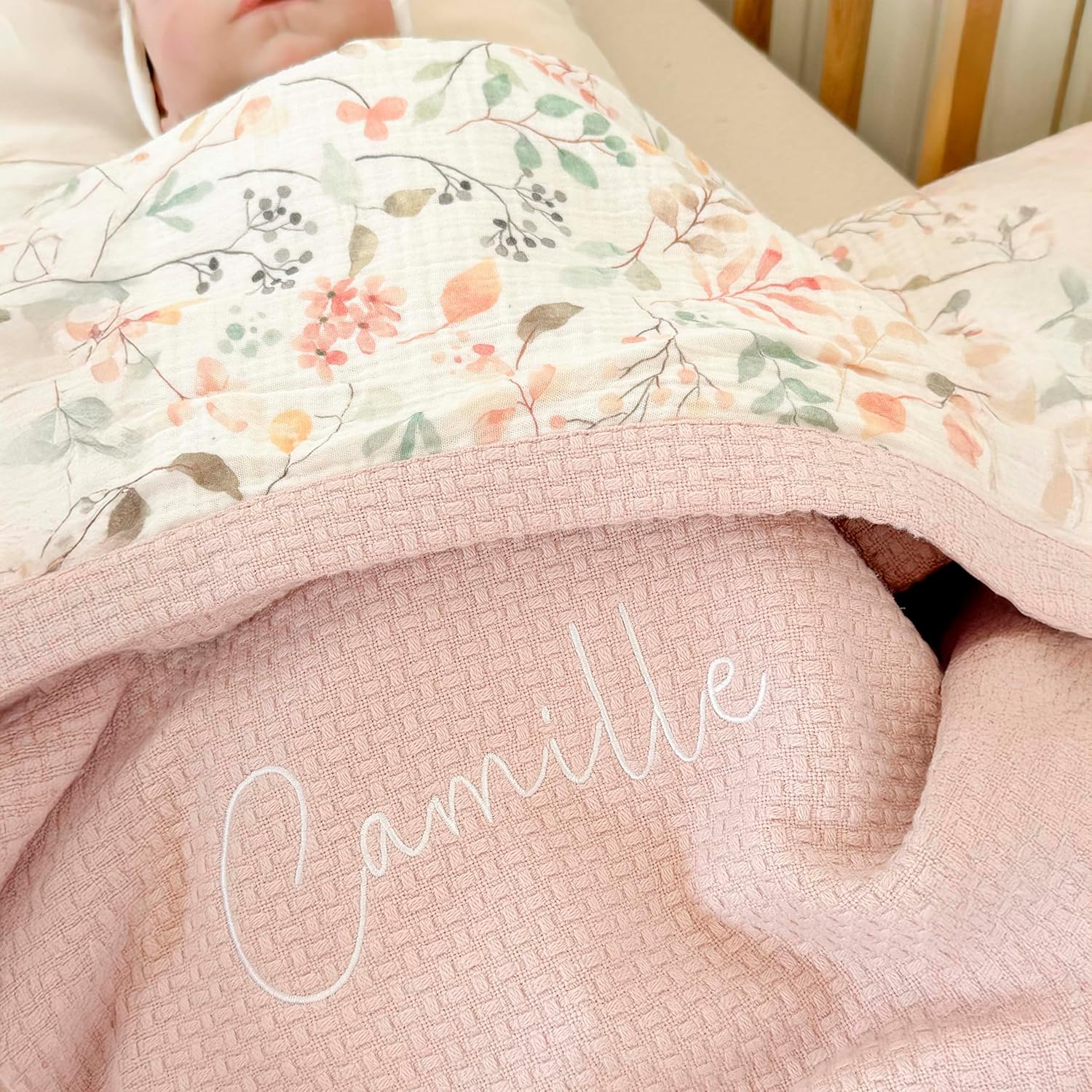 Mouliss Personalized Baby Blanket with Name – Handmade 100% Organic Cotton Newborn Gift | Custom Knit Blanket for Boys, Girls, Kids & Baby Showers
