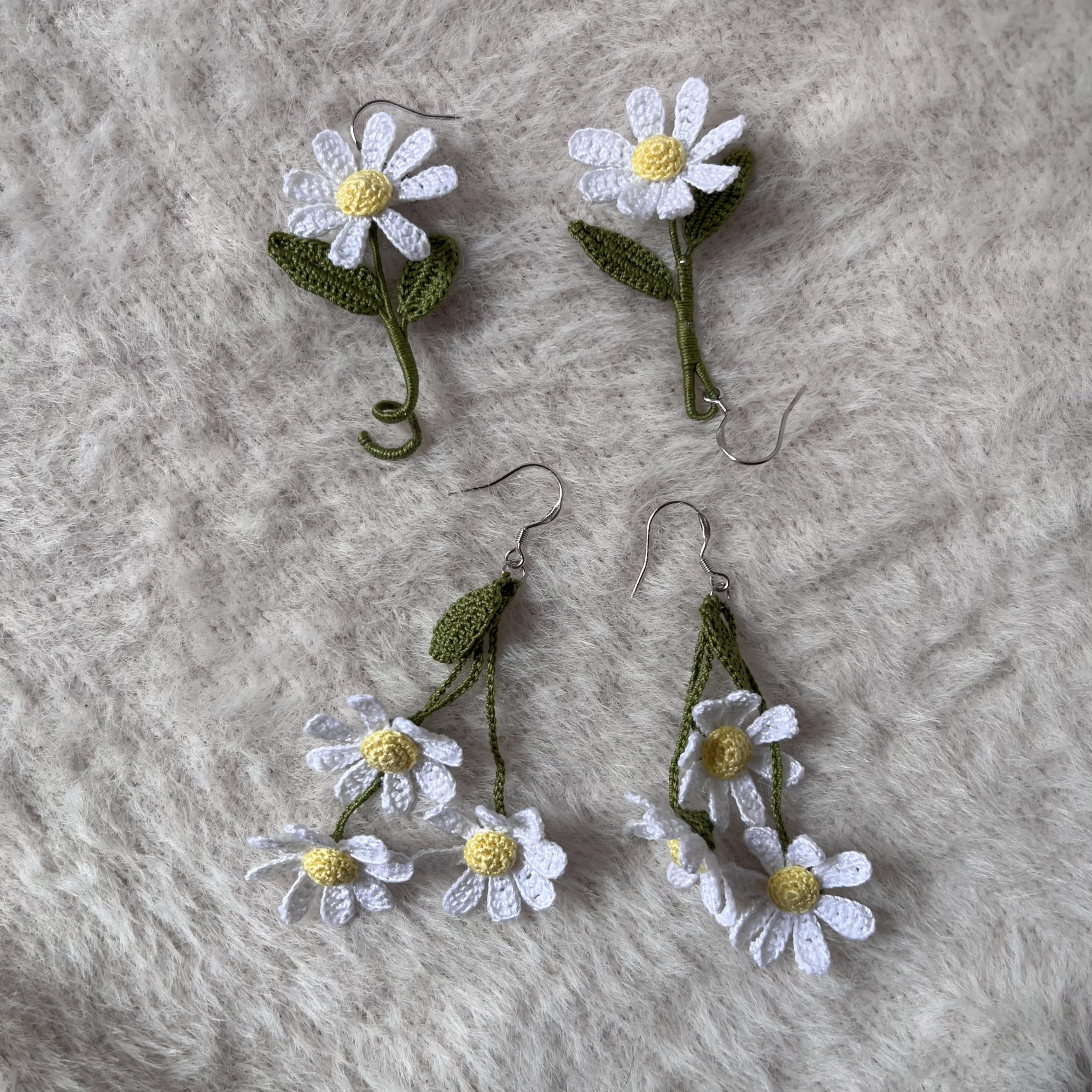 Crochet Flower Handmade Crochet Earring Drop Dangle Earring For Women Girls