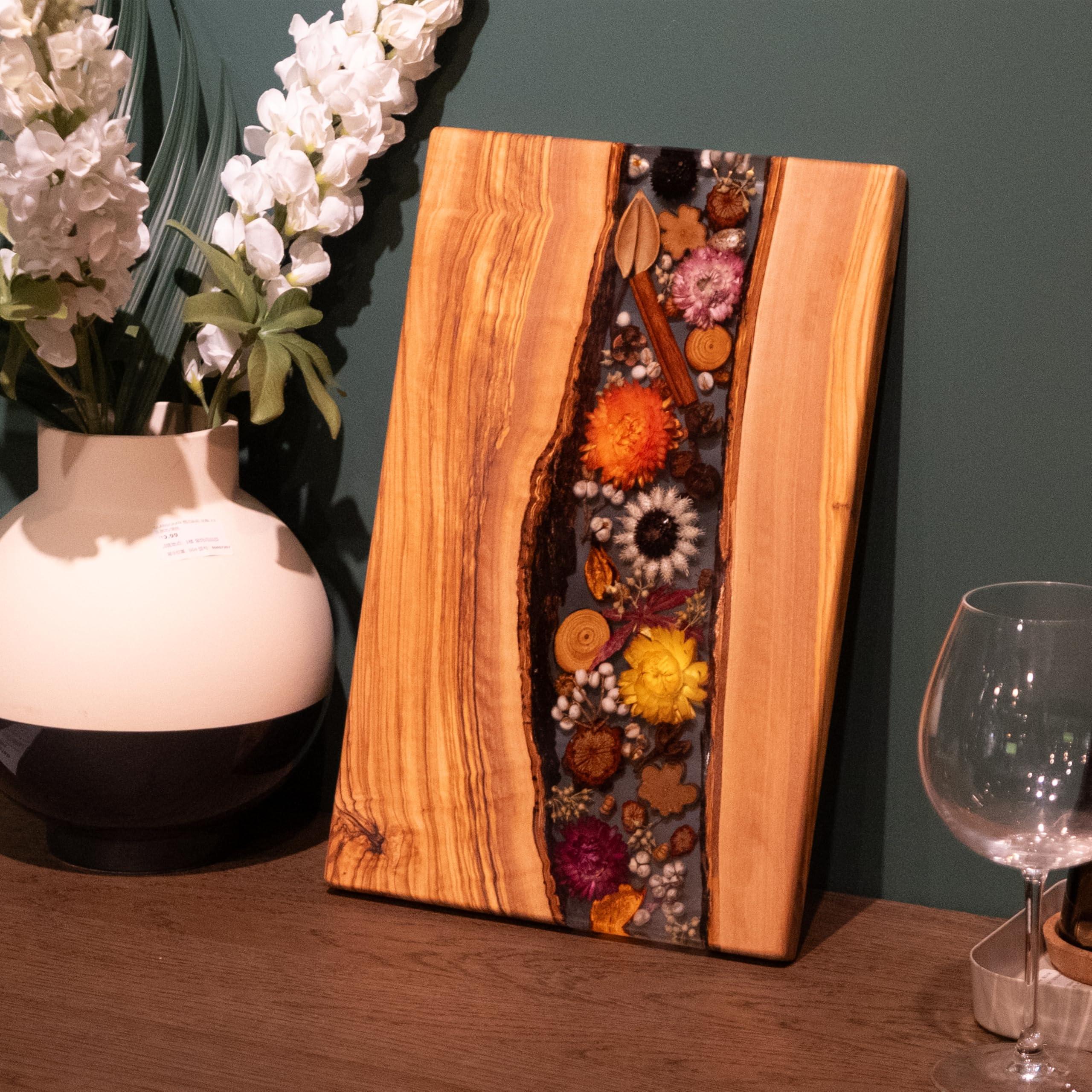 Handmade Olive Wood Charcuterie Board, Personalized Charcuterie Boards for House Warming Gifts, Olive Wood Cutting Board with Unique Floral Design, Wedding Gift for New Couple - Handmade Lifestyle Shop